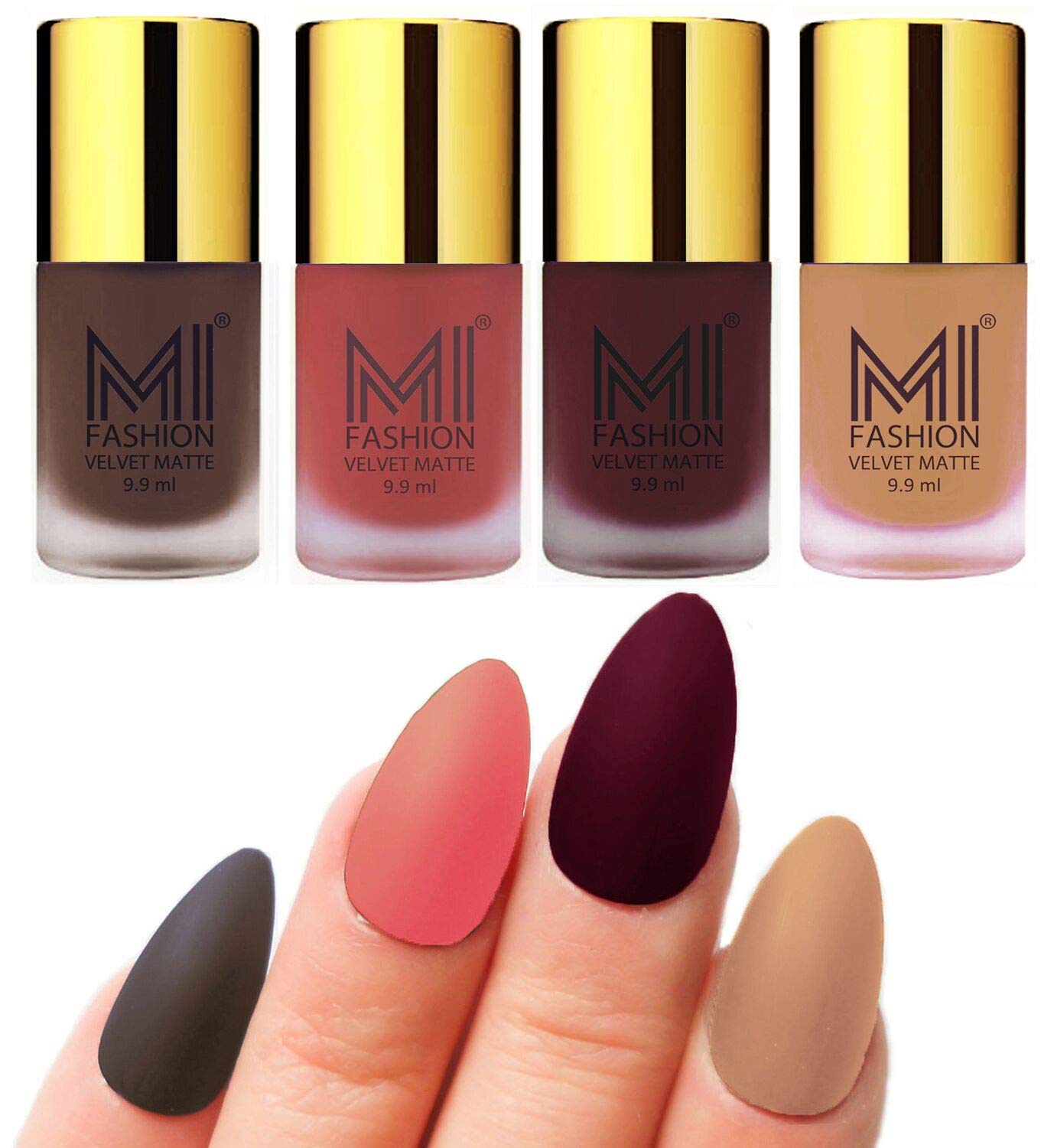 MI FASHION Velvet Matte Nail Polish Set Lacquer And Highly Pigmented Intsense Color 9.9ml Coffee, Light Peach, Red Wine, Nude (Pack Of-4)-image-16