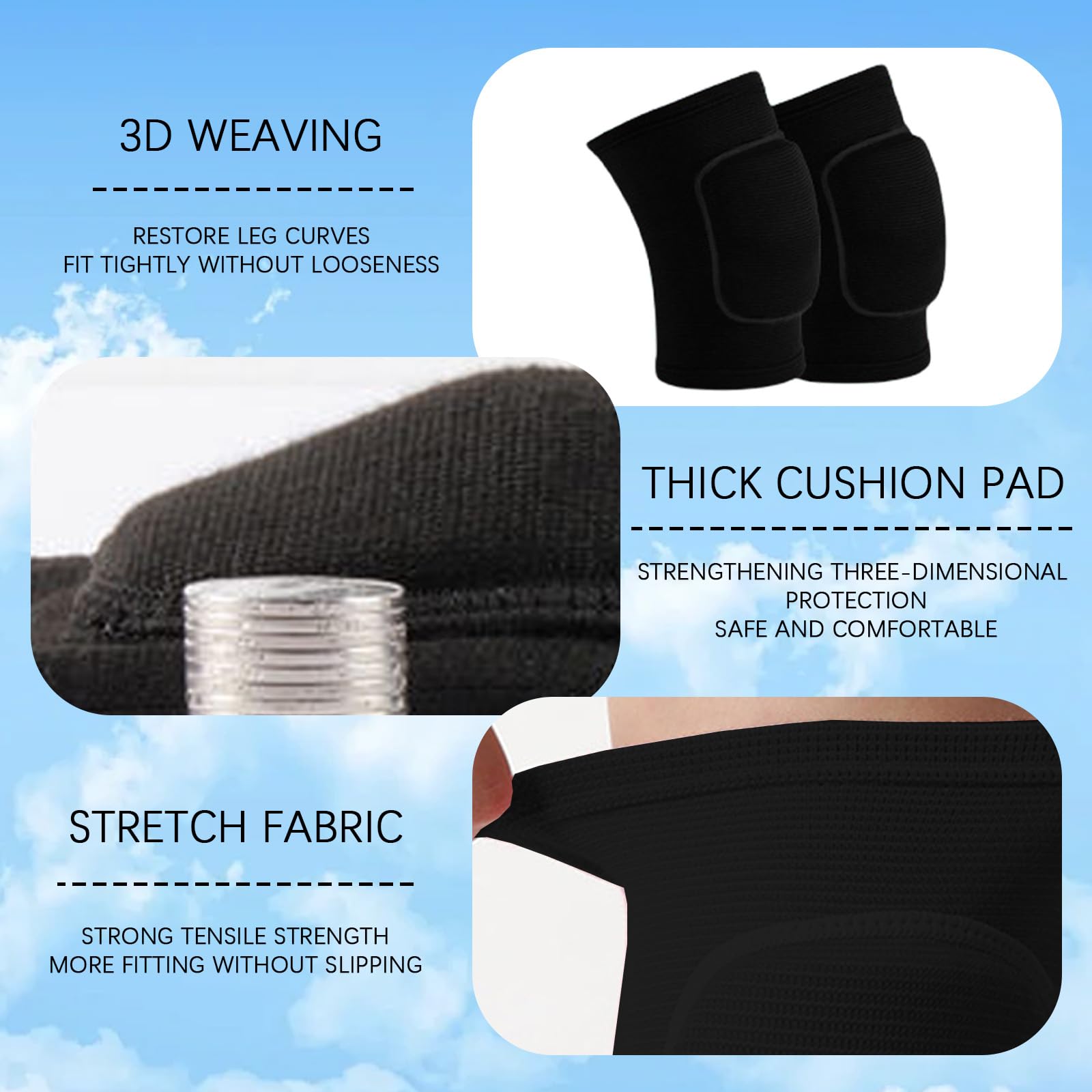 SSKHE Rodilleras elásticas con soporte para codos, mangas transpirables, férula suave, equipo de protección negro completo para voleibol, baile, fútbol, yoga, ciclismo, jogging, tenis