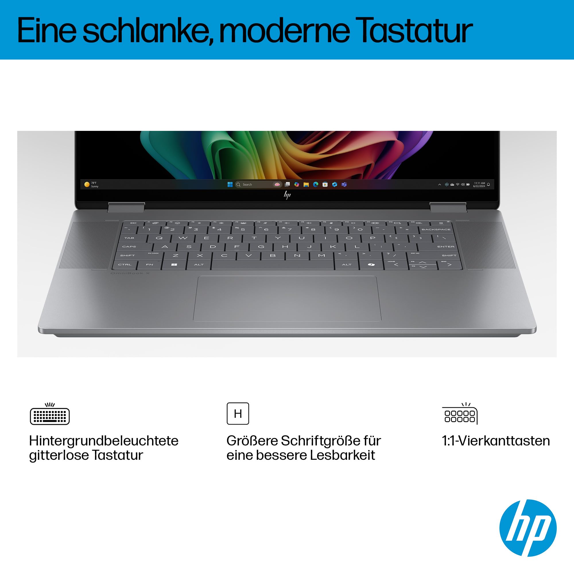 HP OmniBook X Flip 2in1 Laptop AMD Ryzen AI 5 340 16" WUXGA Touchscreen 16GB 512GB SSD Win11 Silber