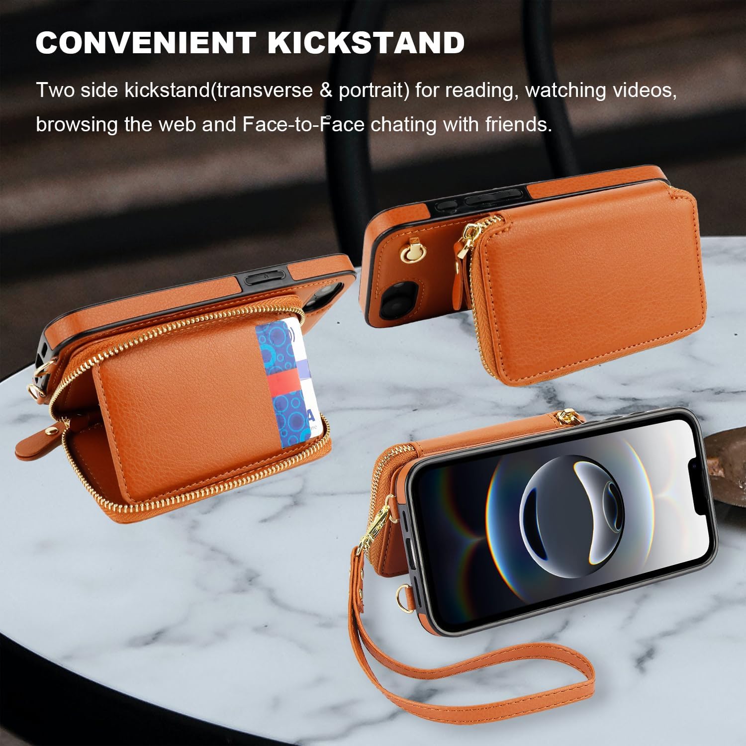Bocasal for MagSafe Crossbody Wallet Case Compatible with iPhone 17e/16e, RFID Blocking Protective Purse Case with Card Slots Holder Kickstand Wrist Strap Lanyard Zipper 6.1 Inch 5G (Brown)