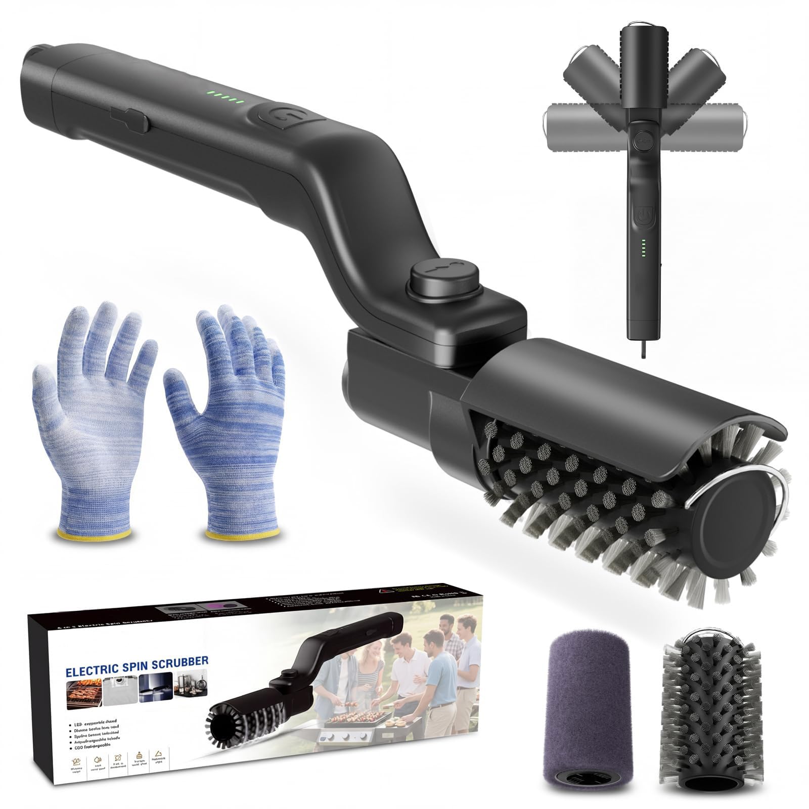 Cepillo Eléctrico para Barbacoa, Electric Grill Brush Recargable con 3 Velocidades, Ángulo Ajustable 180°, Limpiador Profesional para Parrillas y Planchas