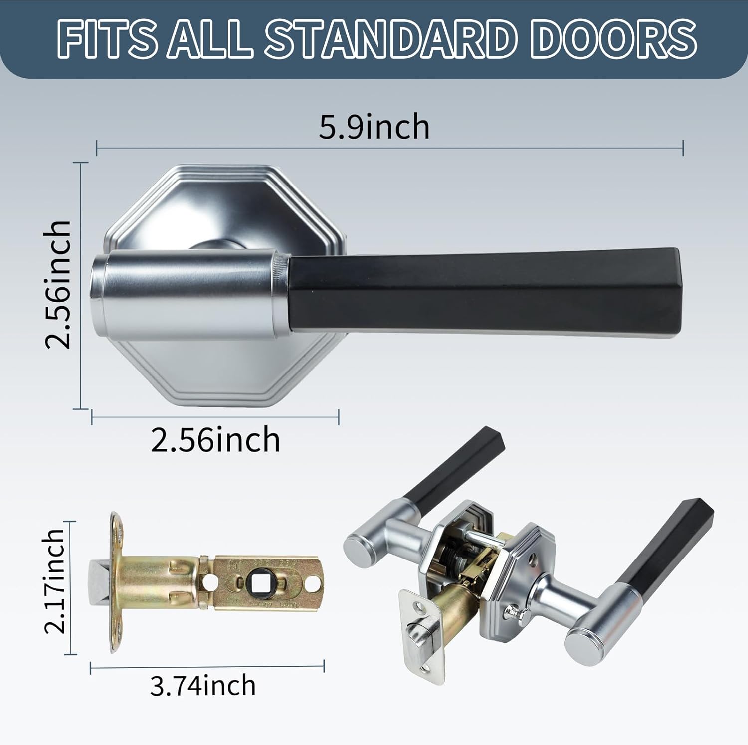 Cielsa Dawn 2 Pack Brushed Nickel Privacy Door Handles for Bed/Bathroom Interior Door Knob, Reversible Door Locks for Left or Right Sided Doors