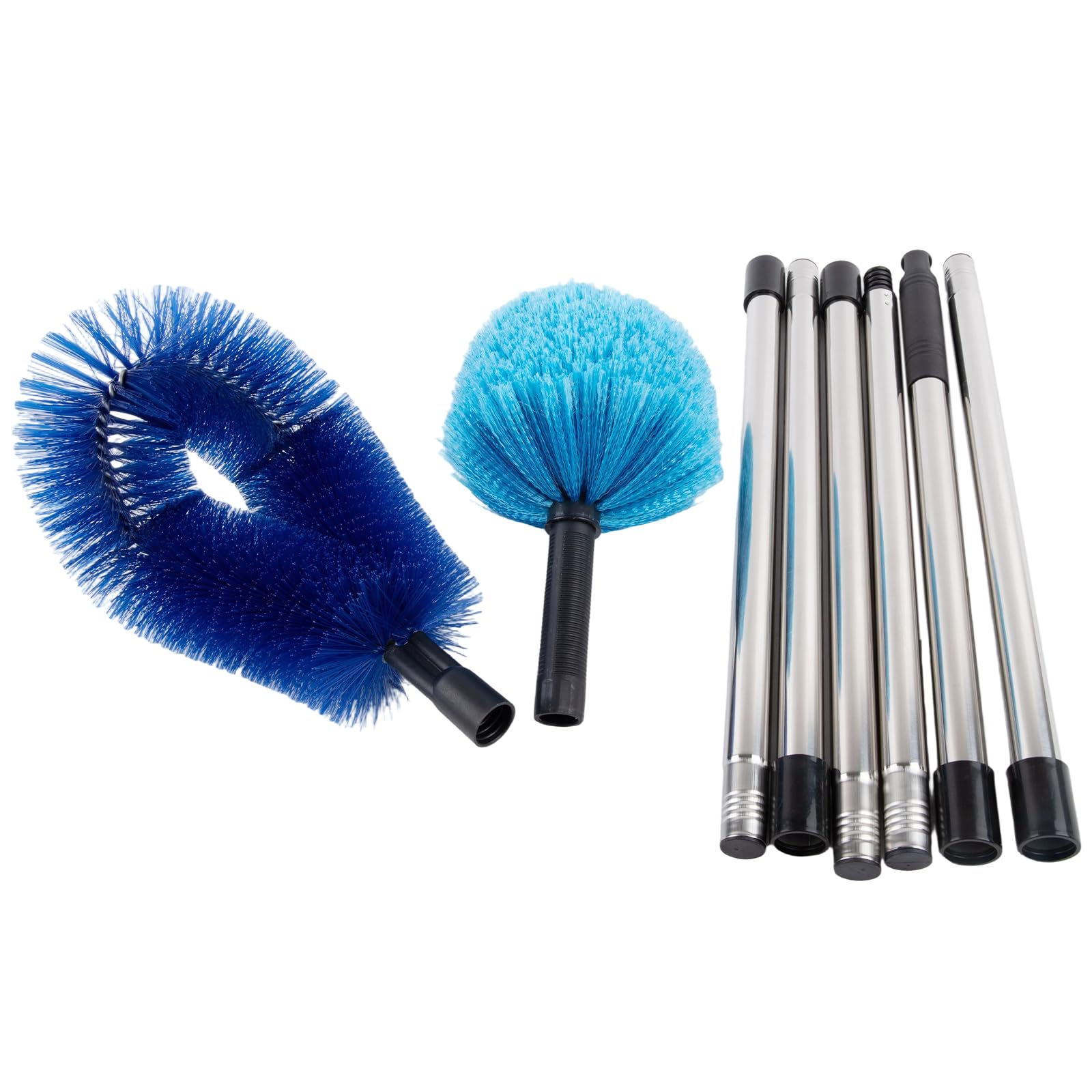 Cepillo telescópico de acero inoxidable para polvo de techo, mango ajustable de 0,9 a 3 m, cabeza de 35,6 cm de ancho, ideal para quitar el polvo de telarañas, limpieza al aire libre (A)