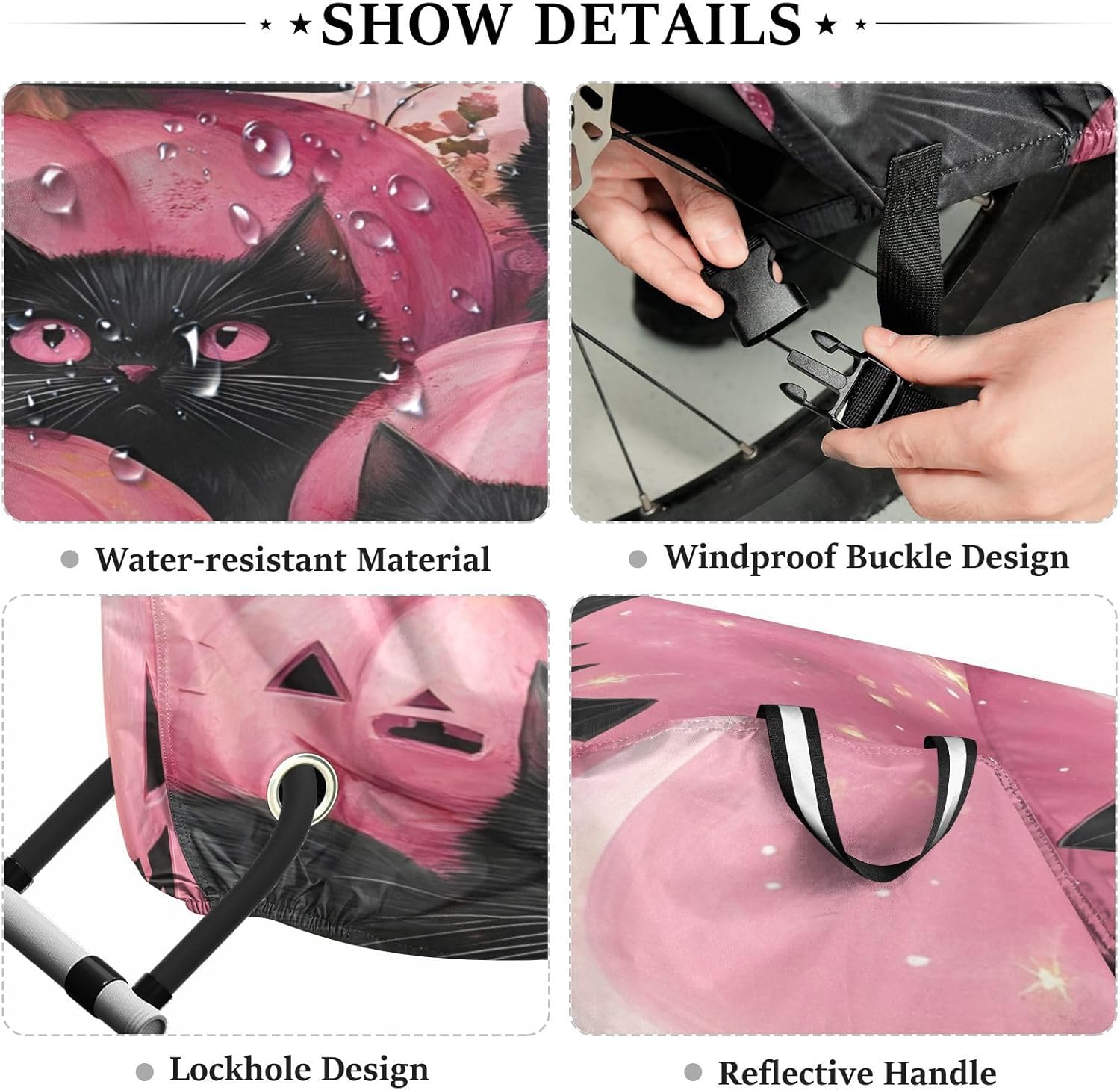 ALAZA Pink Pumpkins Black Cats Halloween Bike Cover Waterproof Outdoor Ebike Bicycle Covers Tarp Protection for 1/2 Bikes, Sun UV Dust Wind Proof
