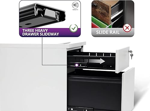 Miniatura 47 de Archivador móvil de 2 cajones con cerradura, archivadores de oficina para debajo del escritorio, archivador pequeño totalmente montado excepto Negro