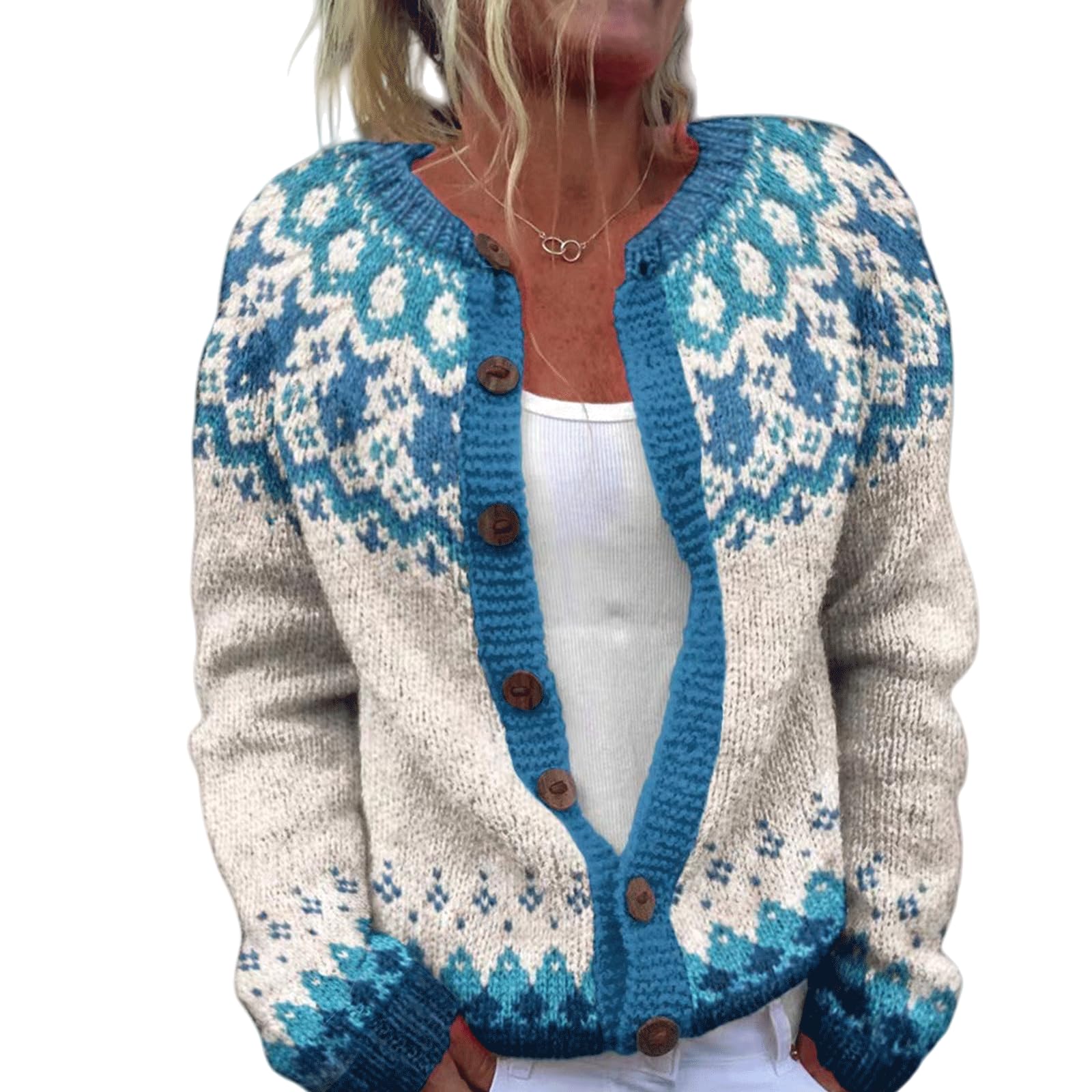 2026 Fair Isle Sweater Cardigan Women Fall Winter Button up Casual Long Sleeve Cardigans Open Front Knit Jacket