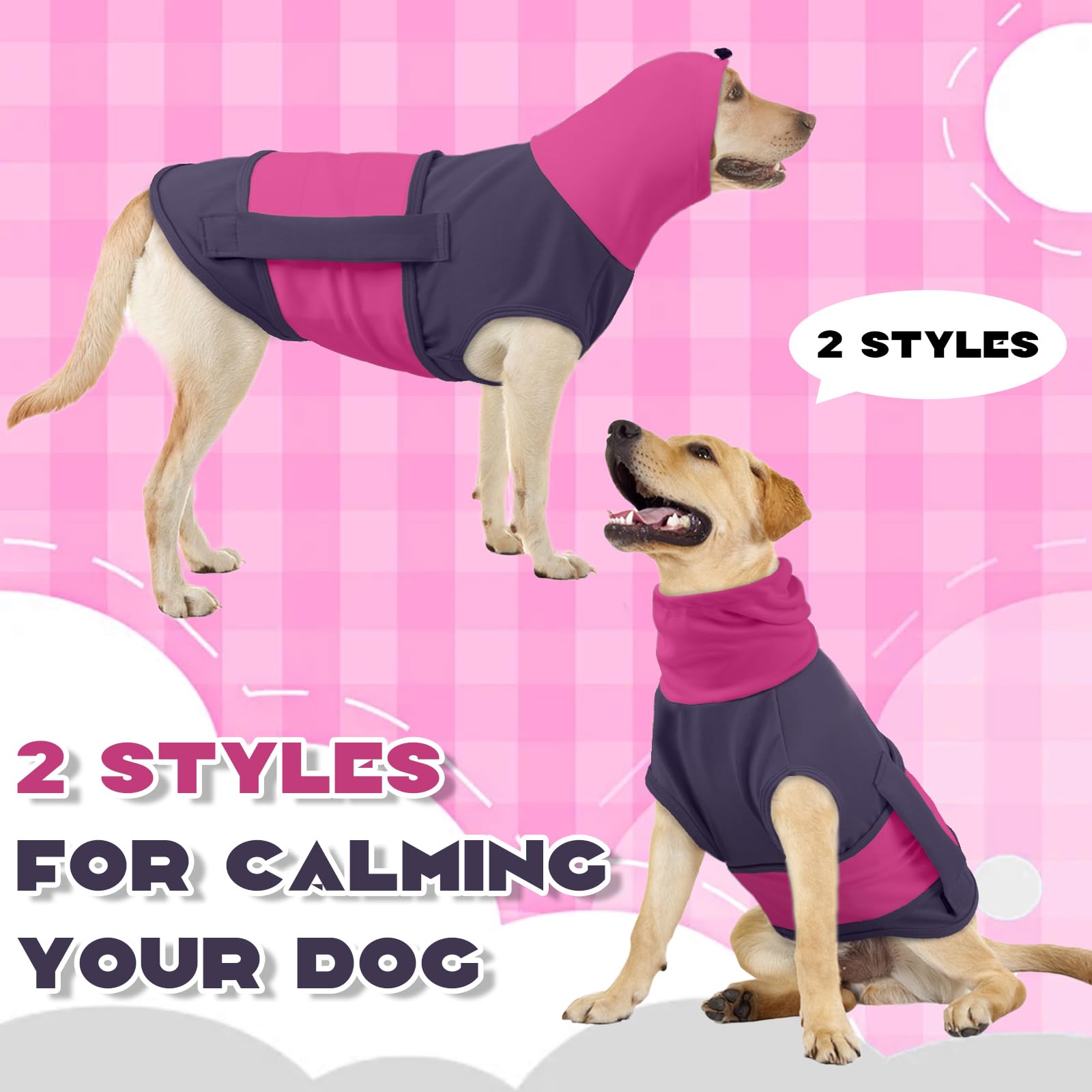 Cappotto Calmante per Cani con Cappuccio, Copri Orecchie 2 In 1 Giacca Ansiolitica Regolabile Paraorecchie Cani Maglia Protezioni Orecchie(Viola, L)