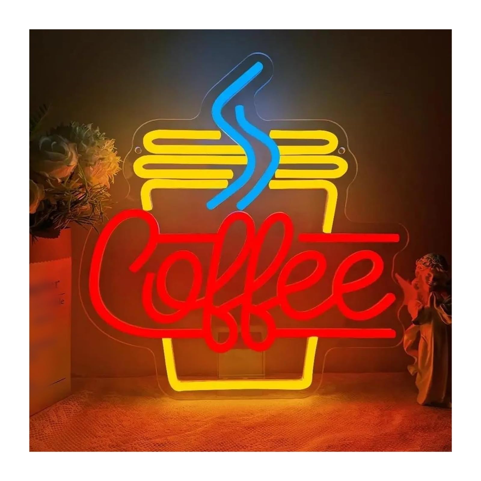RONGCH Hanging Art Signs Coffee Station Neon Sign USB Dimmable Wall Art Decoration for Cofe Bar Shop Restaurant Home Party 32x33.5cm