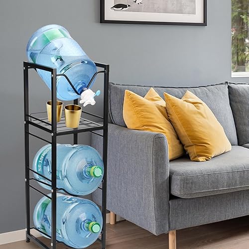 Miniatura 3 de Sistema de vertido y almacenamiento de botellas de agua de 5 galones, soporte para jarra de 3 niveles con dispensador de válvula, soporte para