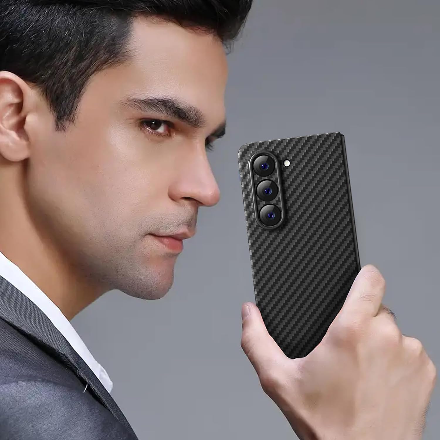 memumi Real Aramid Fiber for Samsung Galaxy Z Fold 5 Case, Sturdy Durable Aramid 0.5 mm Slim Case for Galaxy Z Fold5 Carbon Fiber with Military-Grade Drop Protection Black