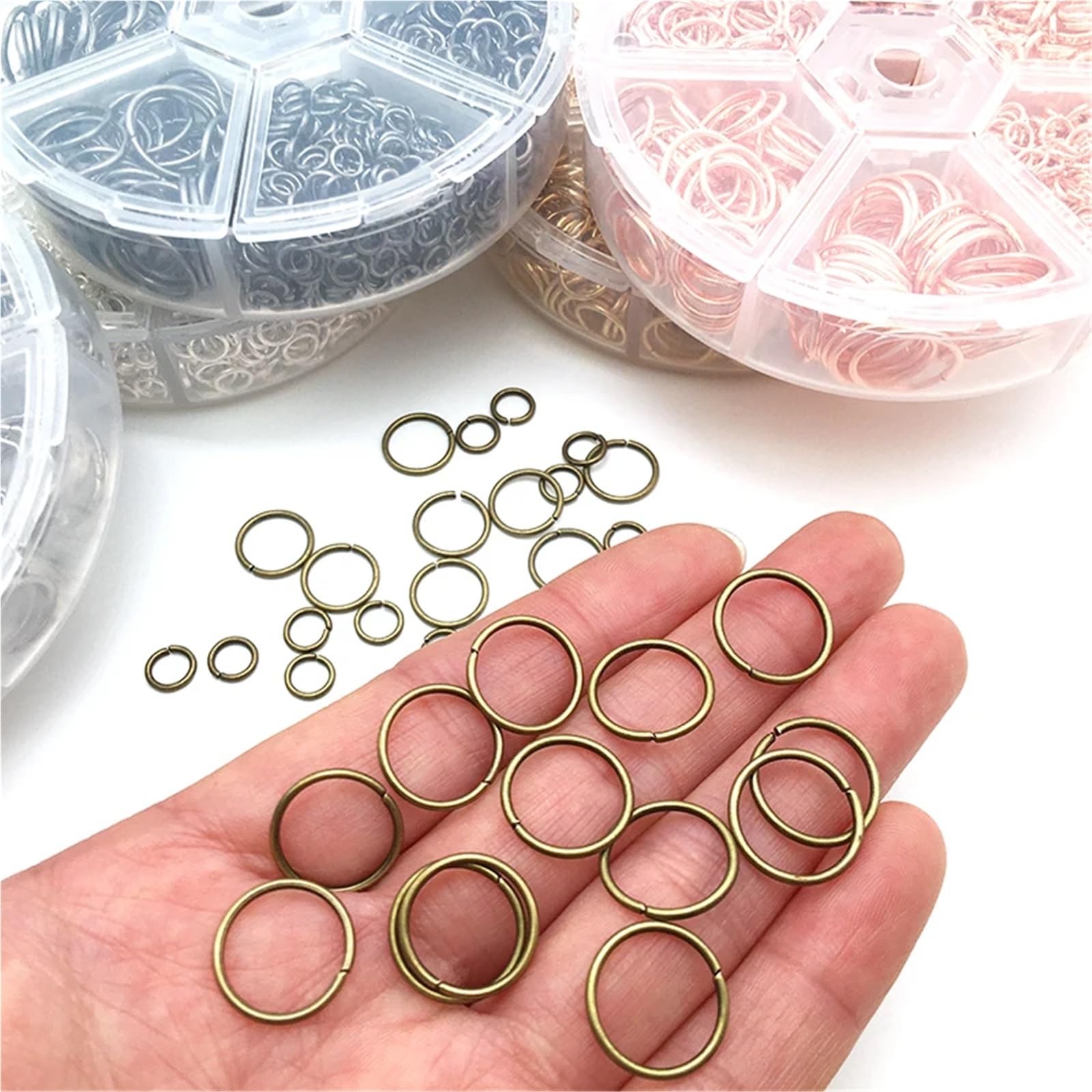 Biegeringe für Schmuckherstellung, 6 Boxen, offene Binderinge, Splitverbinder, Eisenring für DIY-Schmuckherstellung (4 mm, 6 mm, 8 mm, 10 mm) (Mix)