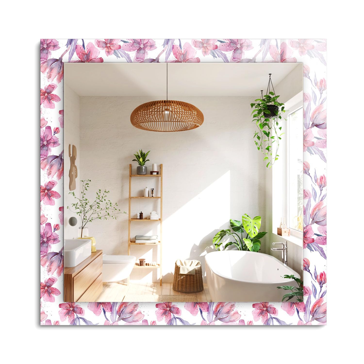 Miroir de salle de bain avec cadre en verre imprimé anti-gloom