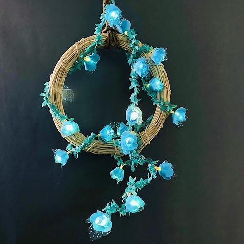 Miniatura 8 de Guirnalda de luces de encaje de rosas y vides, guirnalda de flores de espuma artificial, luz blanca cálida, funciona con pilas para el día de San