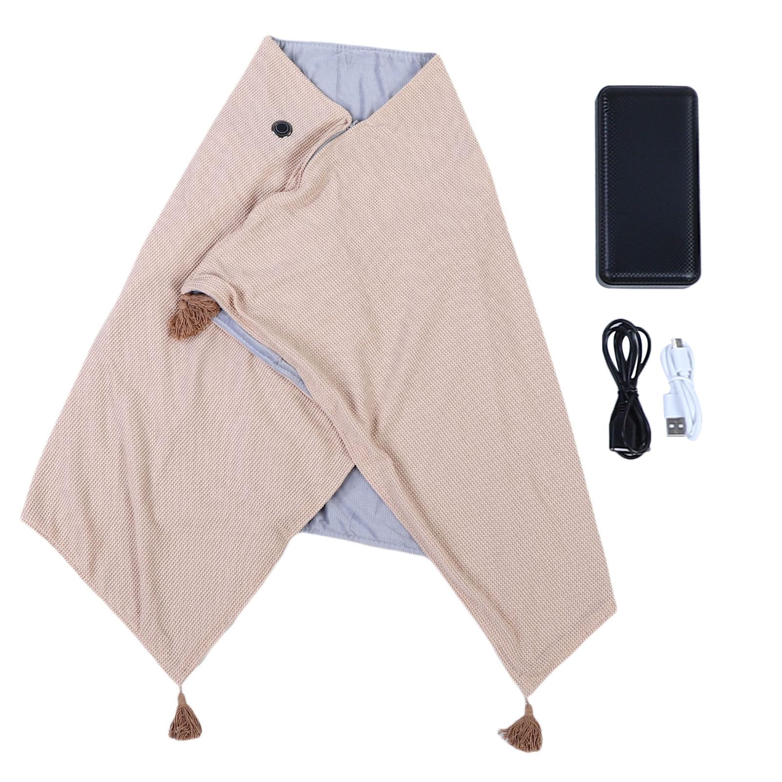 VGEBY Coperta riscaldata, coperta elettrica USB con 3 livelli di calore, 9 zone di riscaldamento, scialle in morbido cotone per casa e ufficio