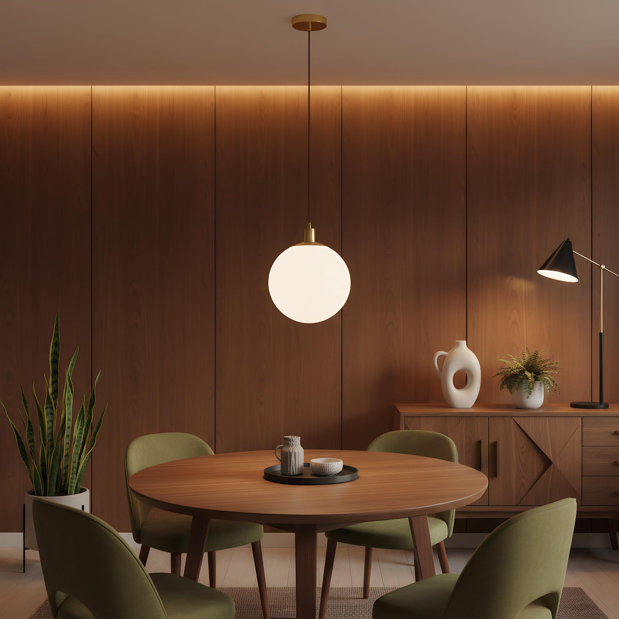Minimalist Bereifte Weiße Glaskugel Pendelleuchte Moderne Hängelampe E27 Messing Geflochtene Litzenleiter Deckenleuchte für Schlafzimmer Salon Küche (30cm)