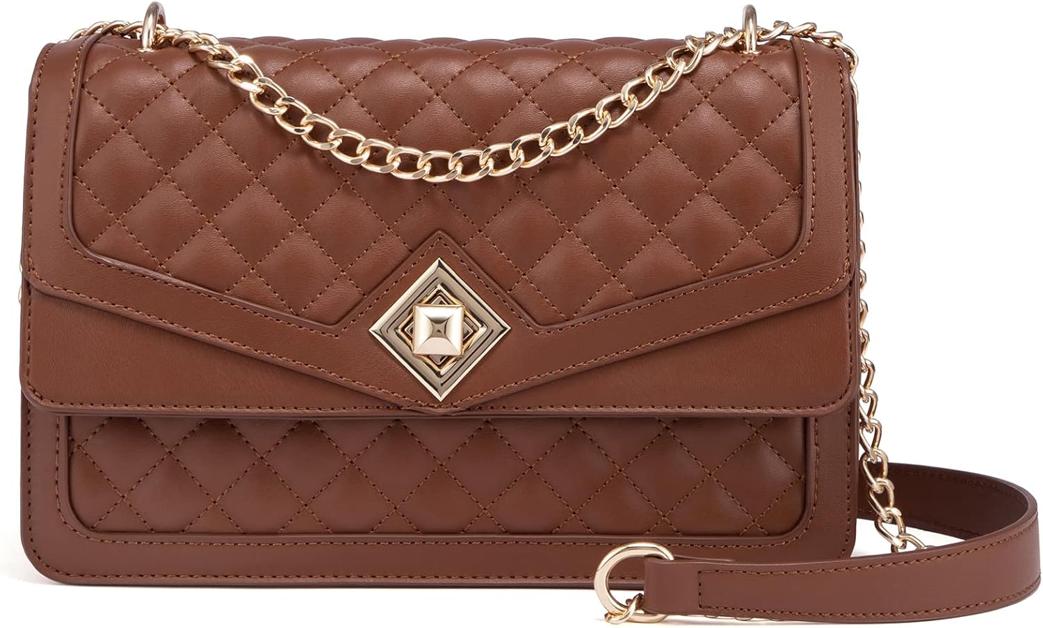 LOVEVOOK Crossbody Bags for Women Leather Quilted Shoulder Bag with Chain Strap Trendy Clutch Satchel Ladies Evening Bag