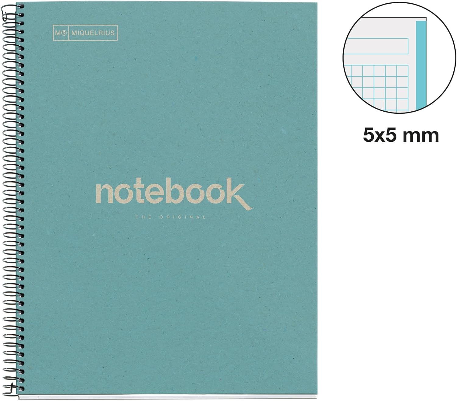 Miquelrius - Recycled notebook A4, 80 sheets of 80 g/m², 5 x 5 mm grid, recycled paper (post-consumer recovery), 1 colour strip, 4 drills, recycled cover, eco blue