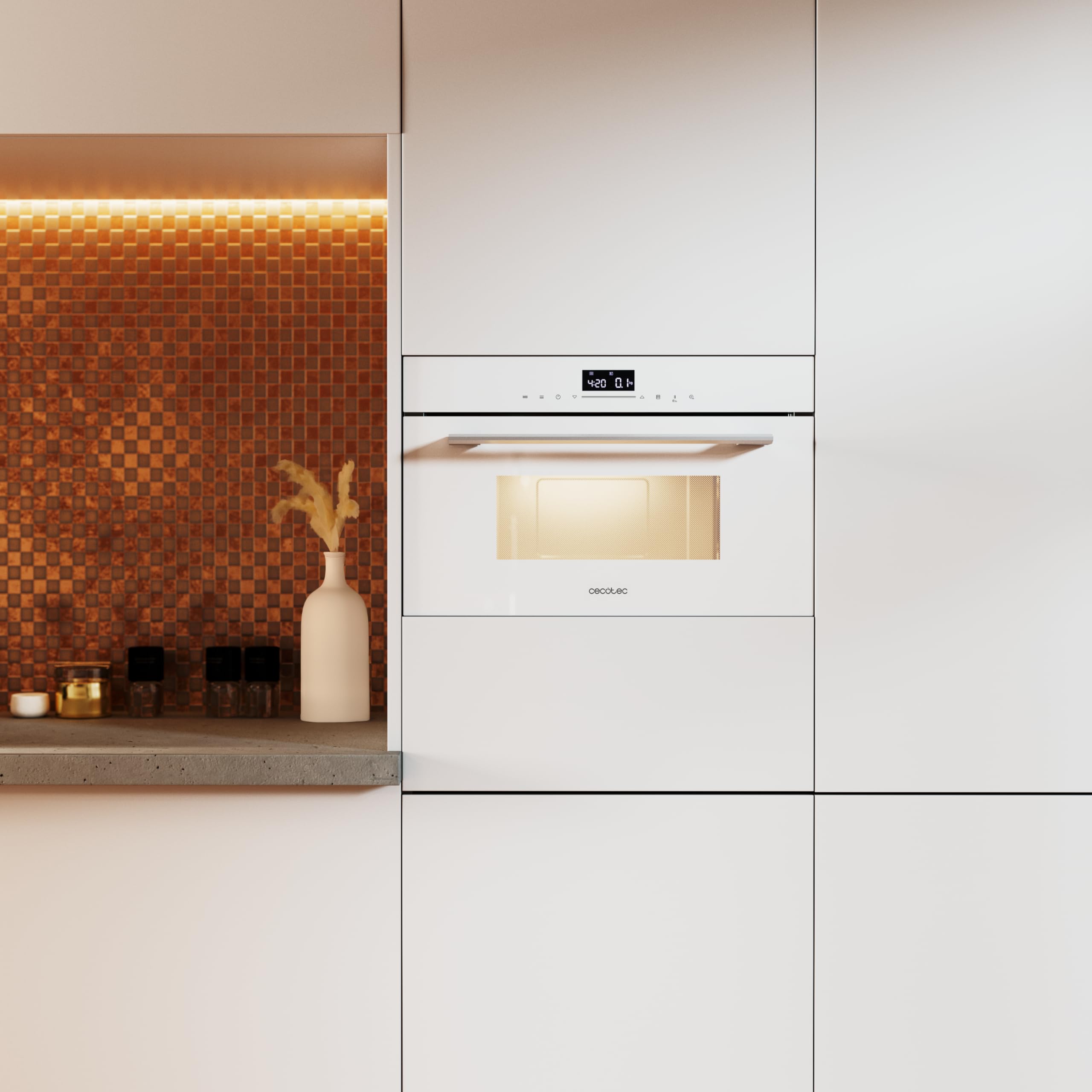 Cecotec Micro-ondes Encastrable Glass White de 34L Bolero Hexa MW703800 Glass White. 1450W, Mode Grill 1100W, Defrost, Auto Menu, Speed cooking, Minuterie, Contrôle Tactile