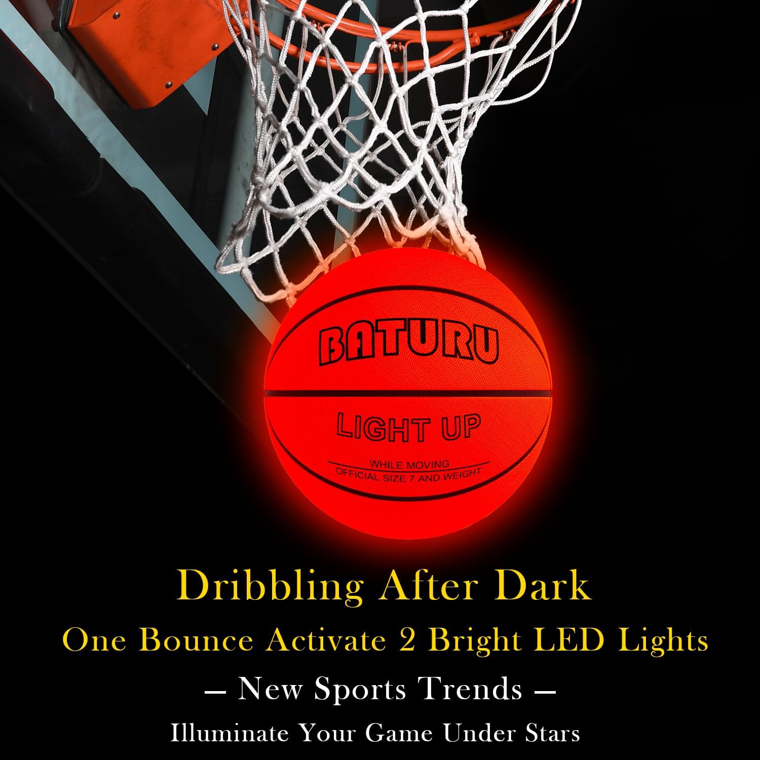 Glow in the Dark Basketball with 2 LED Lights,12 Batteries, Size 7 (29.5"), Impact Activated Light Up Basketball Indoor Outdoor for Teen Boys Age 8-15, Easter Basket Stuffers, Easter Gifts for Kids