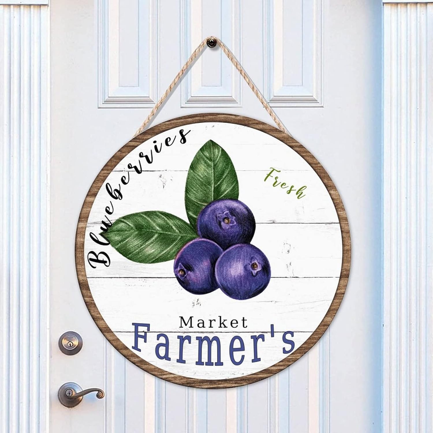 Vintage Fruit Blueberry Wood Door Sign, Rustic Front Door Sign, 16x16in Market Farmers Wall Hanging Sign Plaque for Front Door Farmhouse Porch Housewarming Gifts