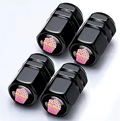 Pacote com 4 tampas de haste de válvula de pneu para cupcake, acessórios de carro, decoração de carro, tampas de pneu de alumínio, presentes de cupcake à prova de vazamento para mulheres e homens