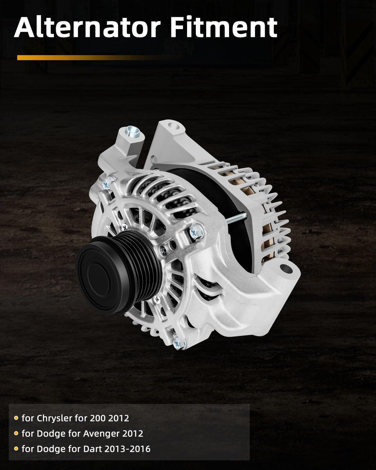 OCPTY Alternator 11553 Fit for Dodge Avenger 2012 2.4L for Dodge Dart 2013-2016 2.0L 2.4L for Chrysler 200 2012 L4 2.4L Automotive Replacement Alternators 12v 140amp 6 Groove Clutch Pulley