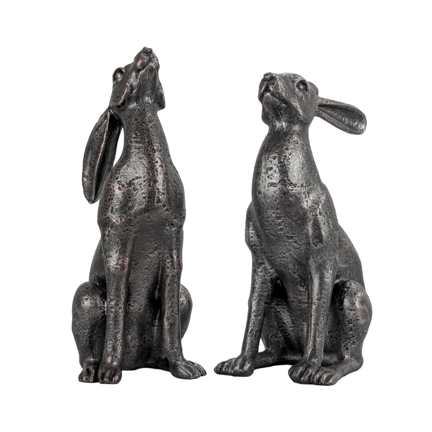 Woodside Large Pair of Moon Gazing Hares Garden Ornament – Bronze Effect Resin Hare Statues – Decorative Outdoor Garden Sculpture – Free Standing Patio Lawn Ornament – 38cm