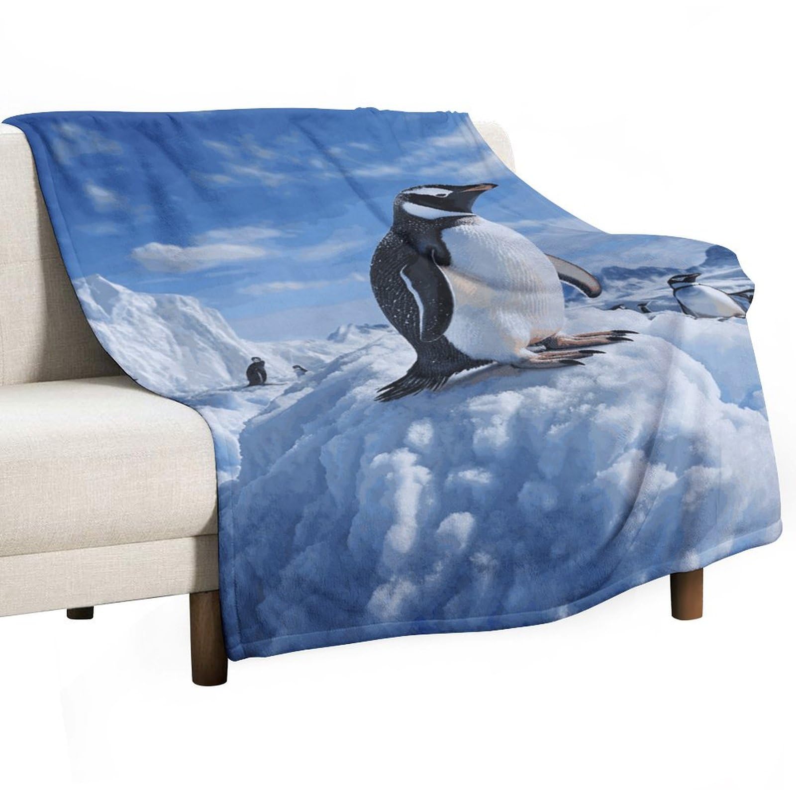 Couverture en flanelle pingouin au toucher velours haut de gamme
