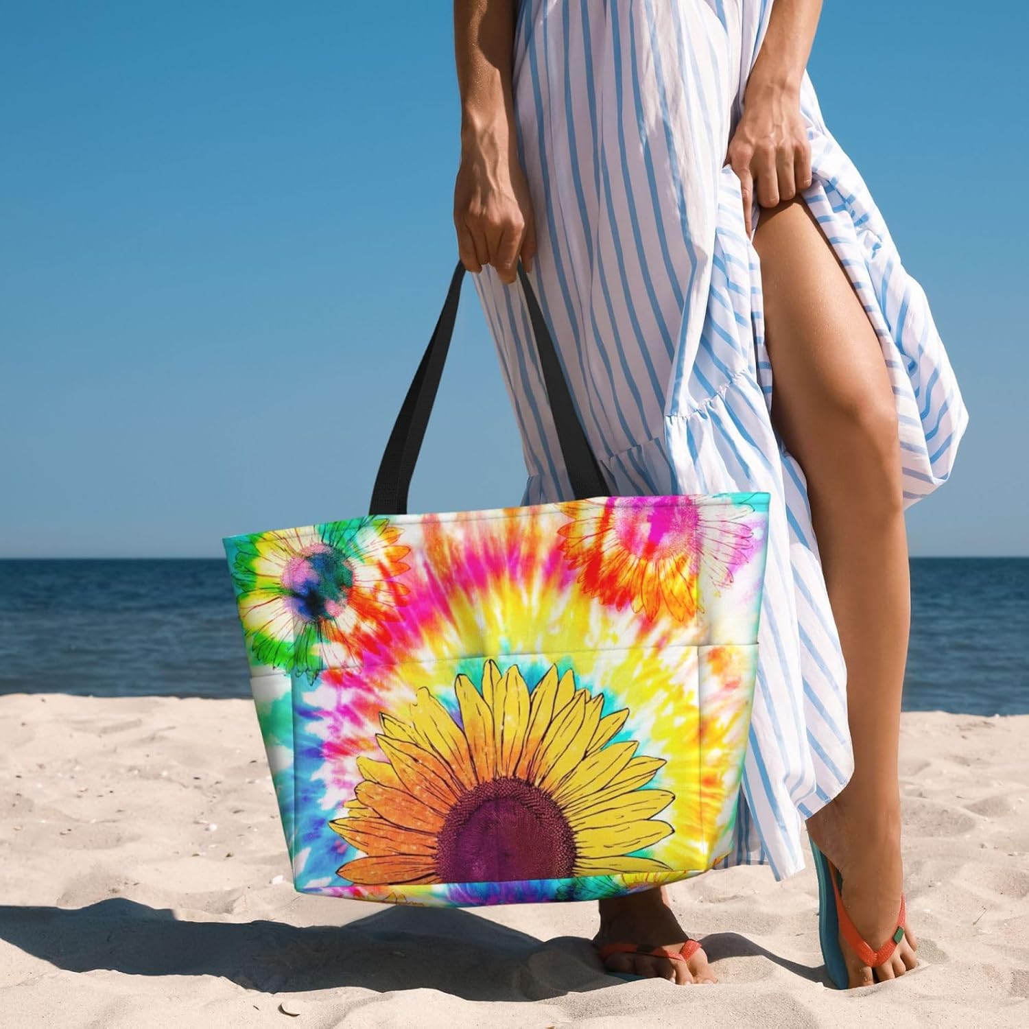 Beach Bags for Women Large Waterproof Sandproof Swim Pool Bag with Dry Wet Seperated Pocket Utility Tote Bag