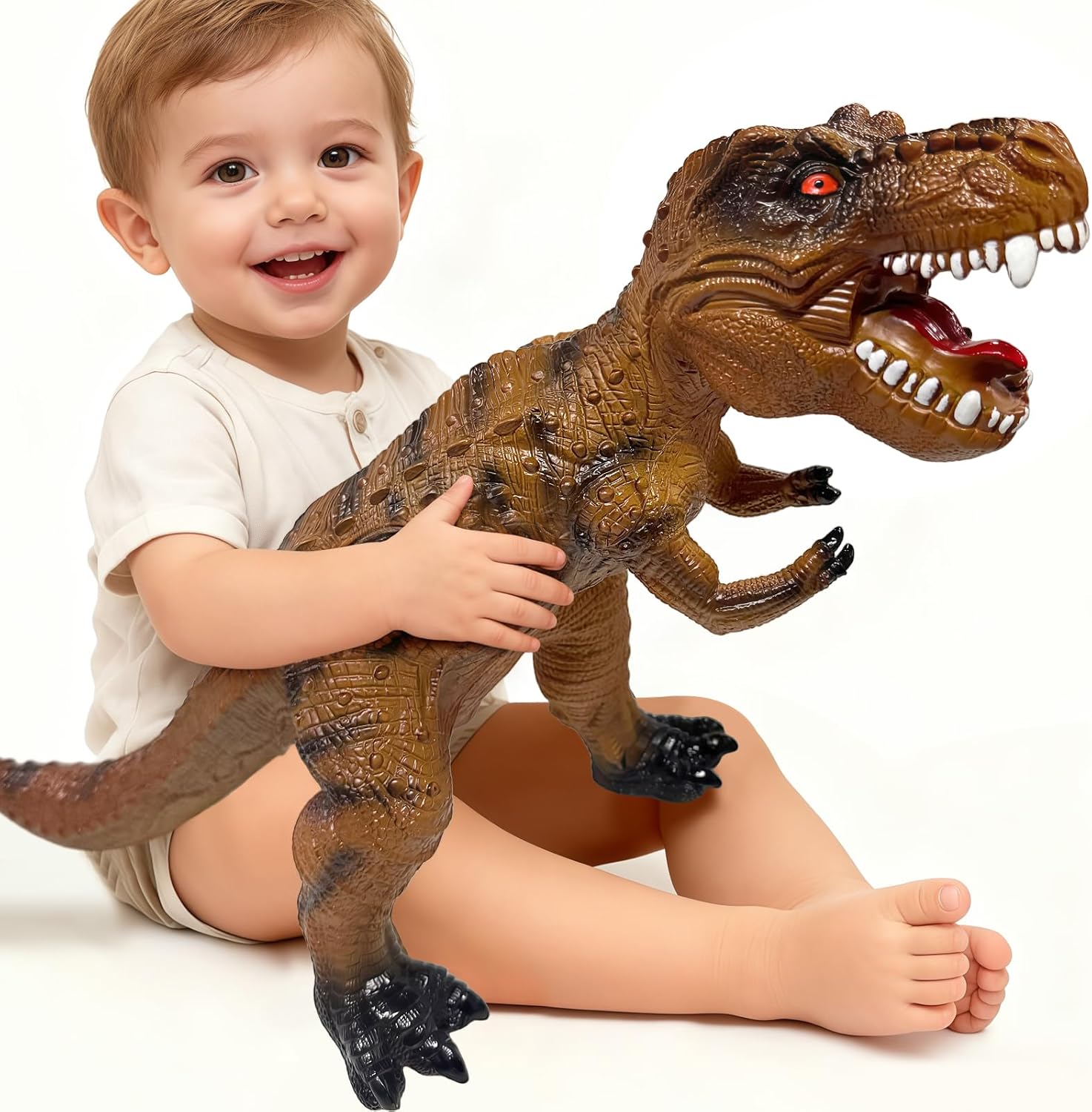 Big Dinosaur Toys for Toddlers-28 inches Tyrannosaurus Rex Dinosaur Figures, Jumbo Realistic Dinosaur Toys for Boys Girls Gift, Kids Ages 1 2 3 4 5 6 7 8 (Brown) - Image 4