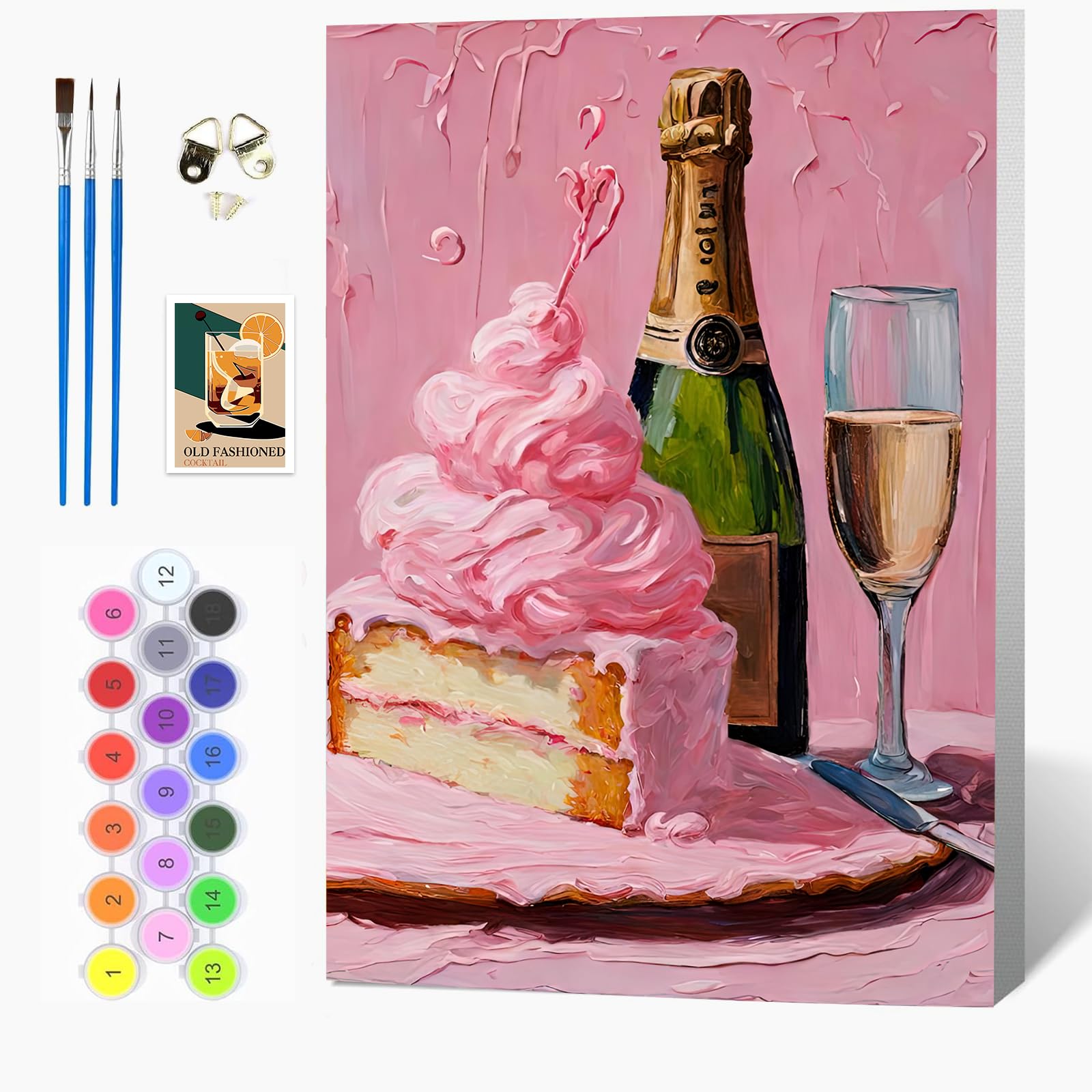 Auremi DIY Red Wine Paint by Numbers for Adults Kids-Cake Canvas Oil Painting Kit for Adults,Craft Art Painting with Wooden Frame Kit Acrylic Pigment Drawing Paintwork for Gift Home 20x30cm