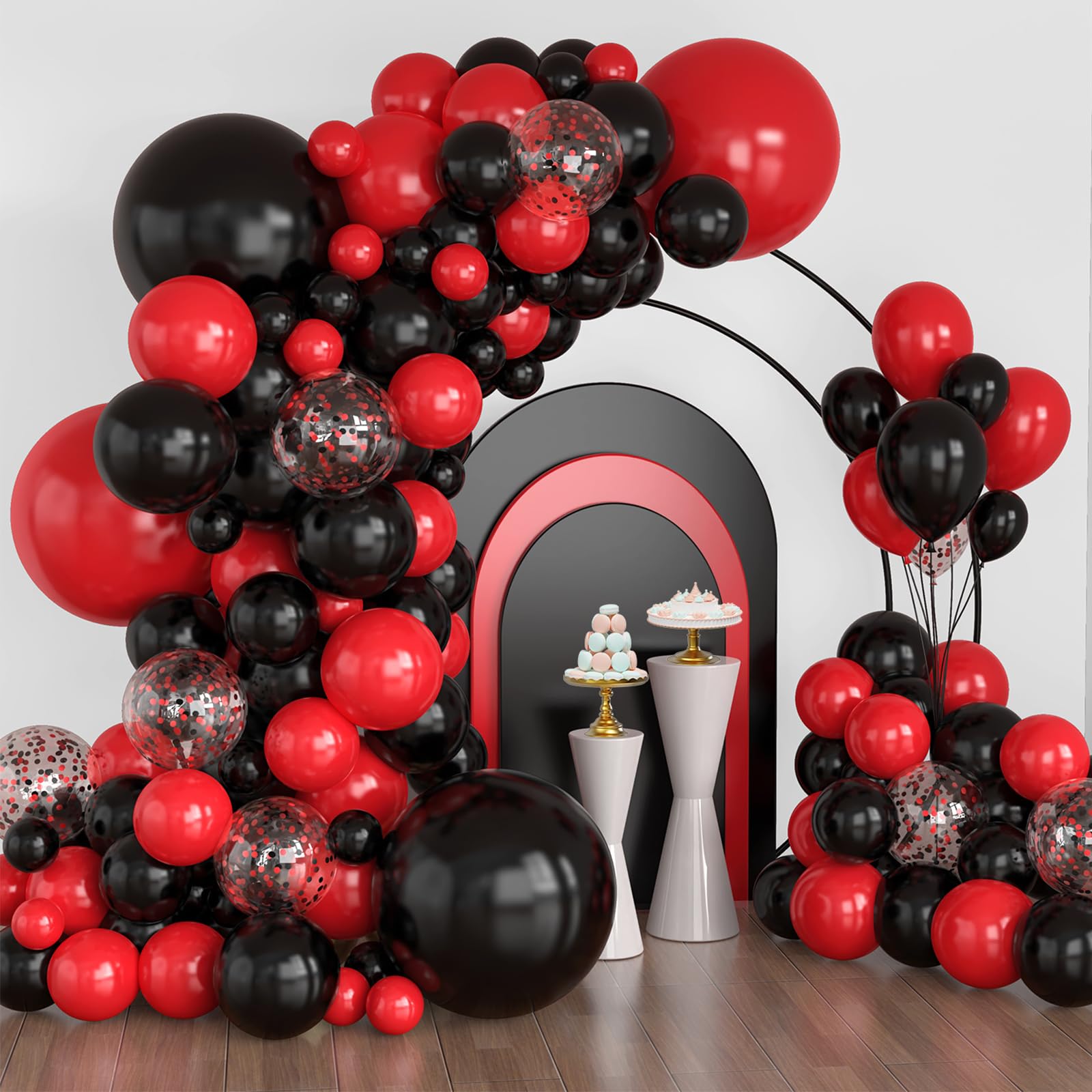 Black and Red Balloon Arch Kit, 114PCS Red and Black Balloons, 4 Sizes Black Red Balloons for Birthday New Year Party Decorations