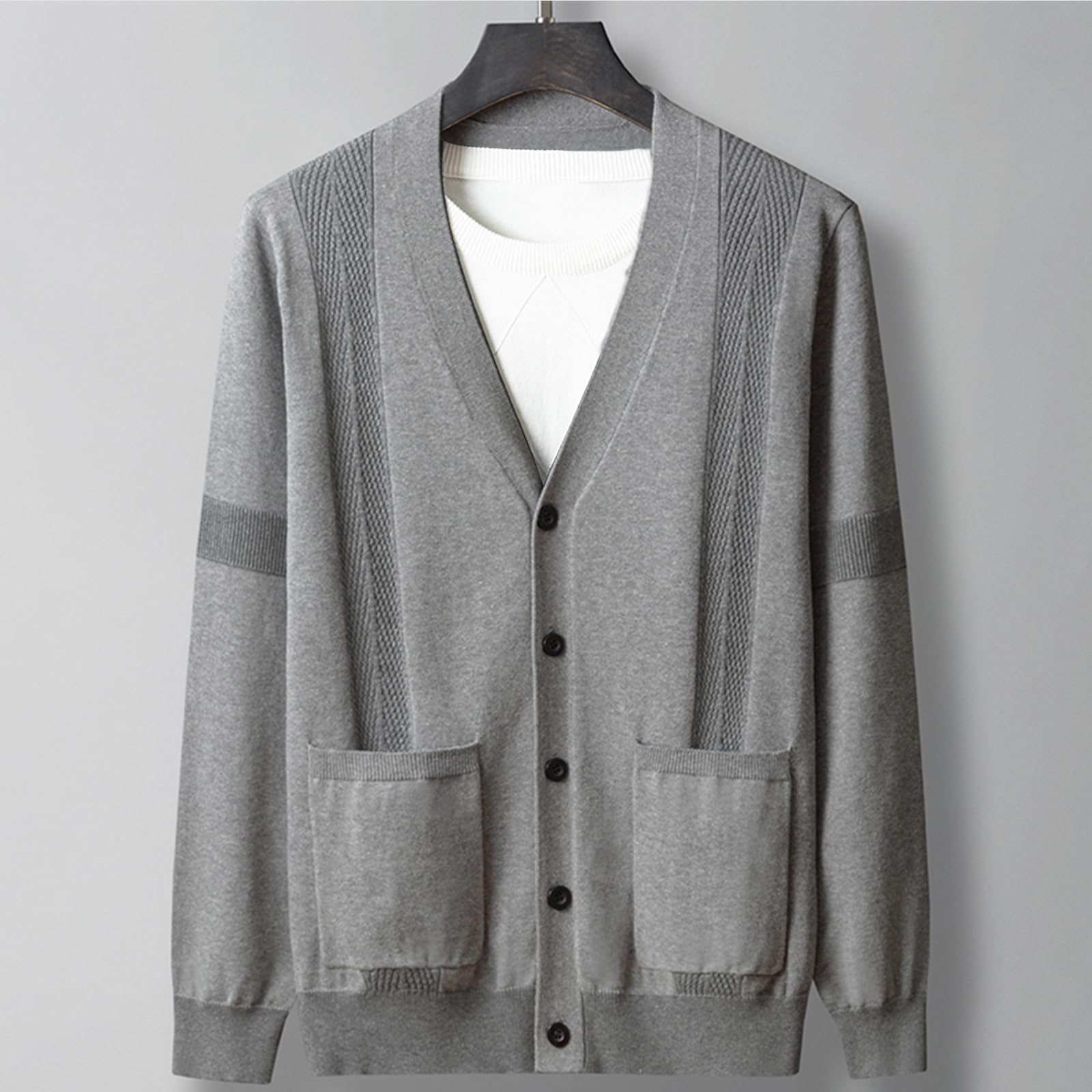 Cardigan pour Homme Décontracté Pull Manches Longues en Maille avec Col en V, Veste en Tricot Coton pour Hommes Gilet Automne Hiver avec Poches et Boutons
