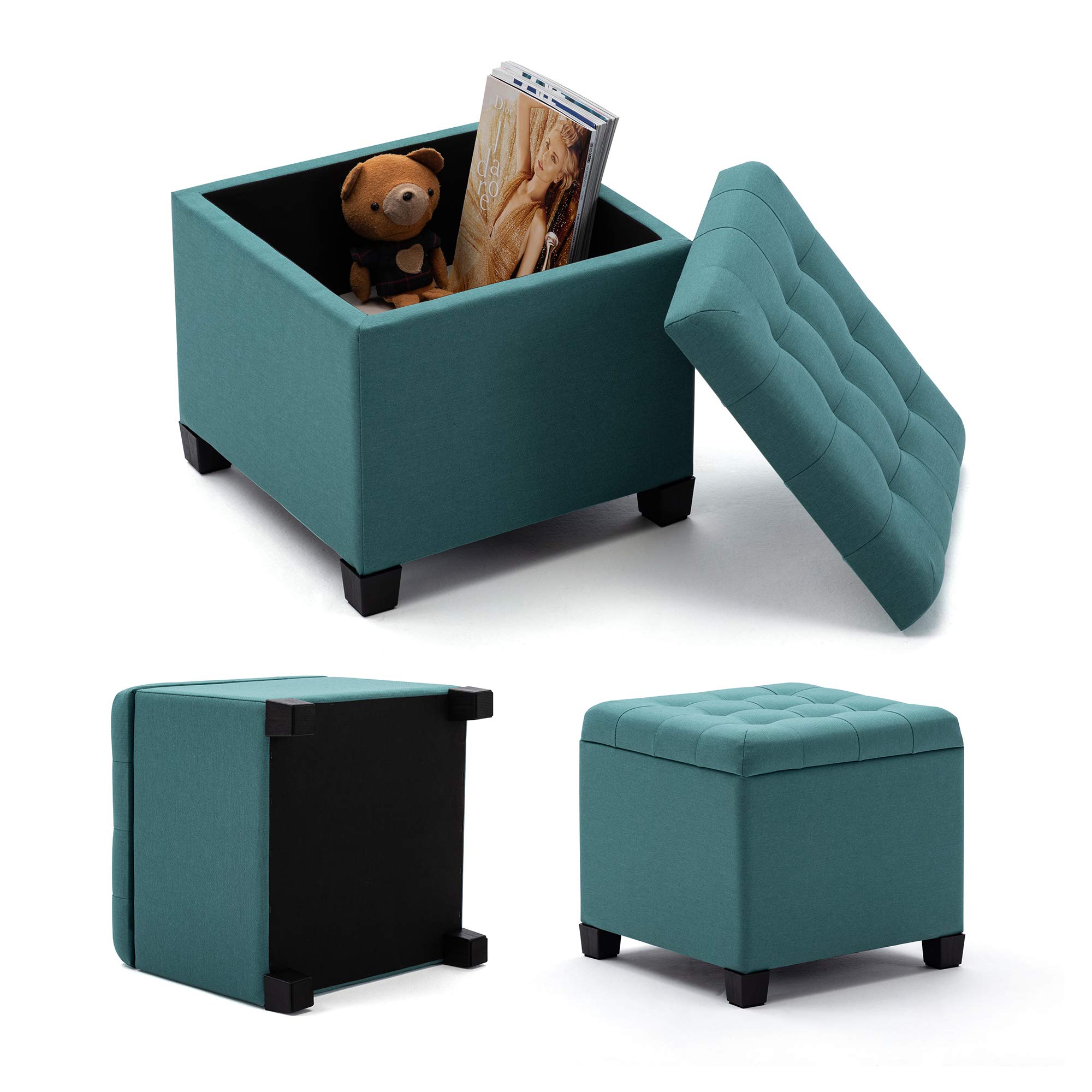HNNHOME Pouf poggiapiedi ottomano, 45 cm, cubo con struttura in legno resistente, sgabello per soggiorno, poggiapiedi, sgabello per toeletta, sedia con coperchio, per camera da letto (verde chiaro)