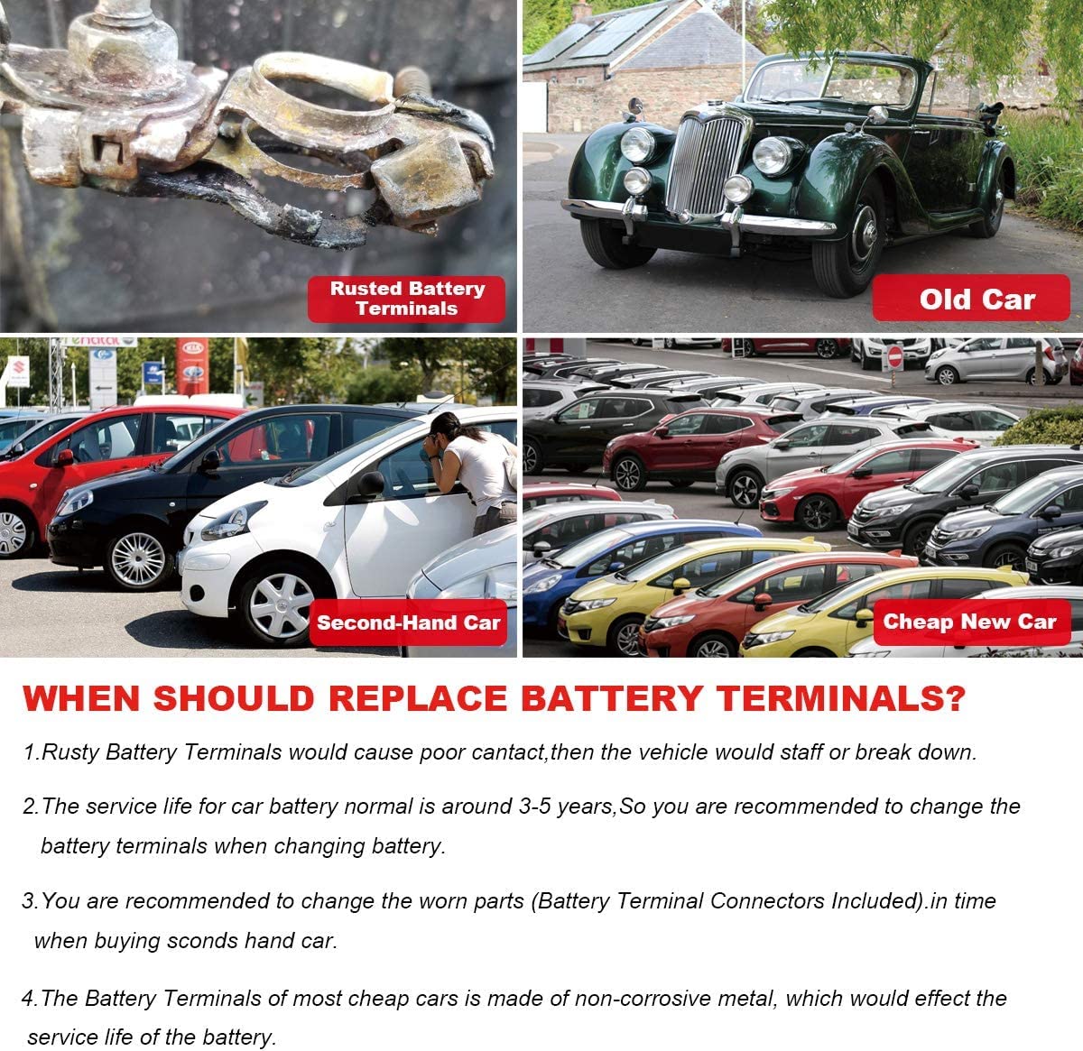 RUNCCI-YUN 4 Pezzi 12V/24V Terminali di Batteria Connettori di Batteria Positivo e Negativo 12V Battery Terminal Morsetti per Auto Camion Barca+2Pezzi Rondelle
