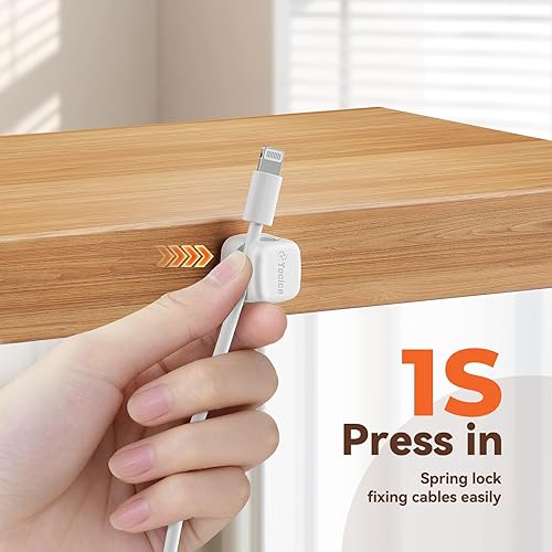 Miniatura 6 de Paquete de 6 organizadores de cables giratorios, clips de resorte para cables de escritorio, soporte adhesivo para cable de carga de teléfono, clips