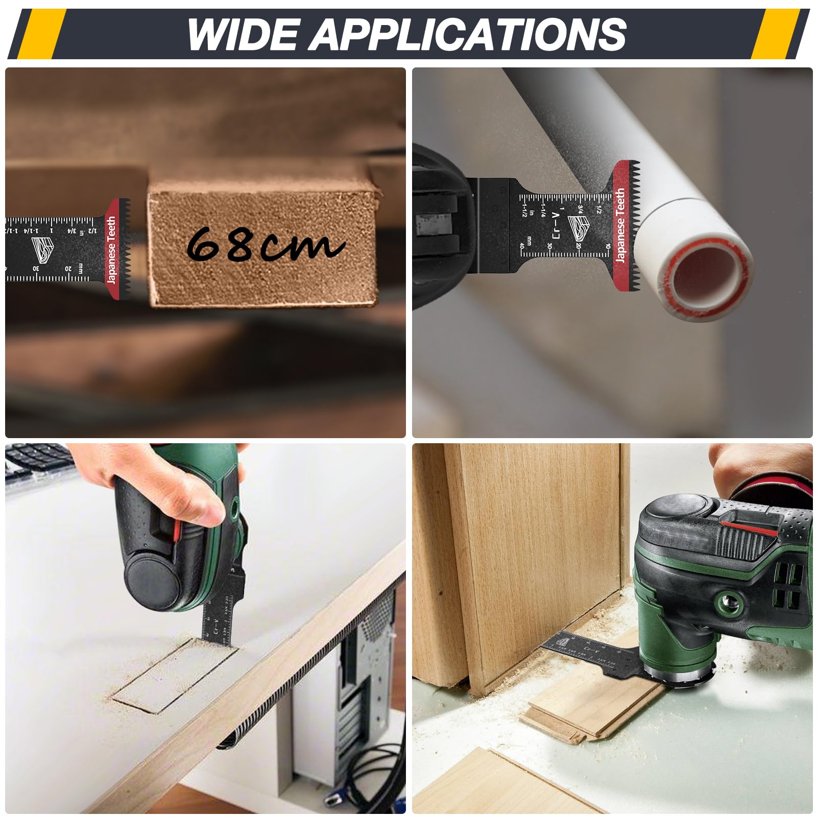 Set 15 Lame Oscillanti Giapponesi 70 Mm In Acciaio CRV: Extra Lunghe, Per Taglio Legno, Compatibili Con DeWalt, Makita, Dremel - 3