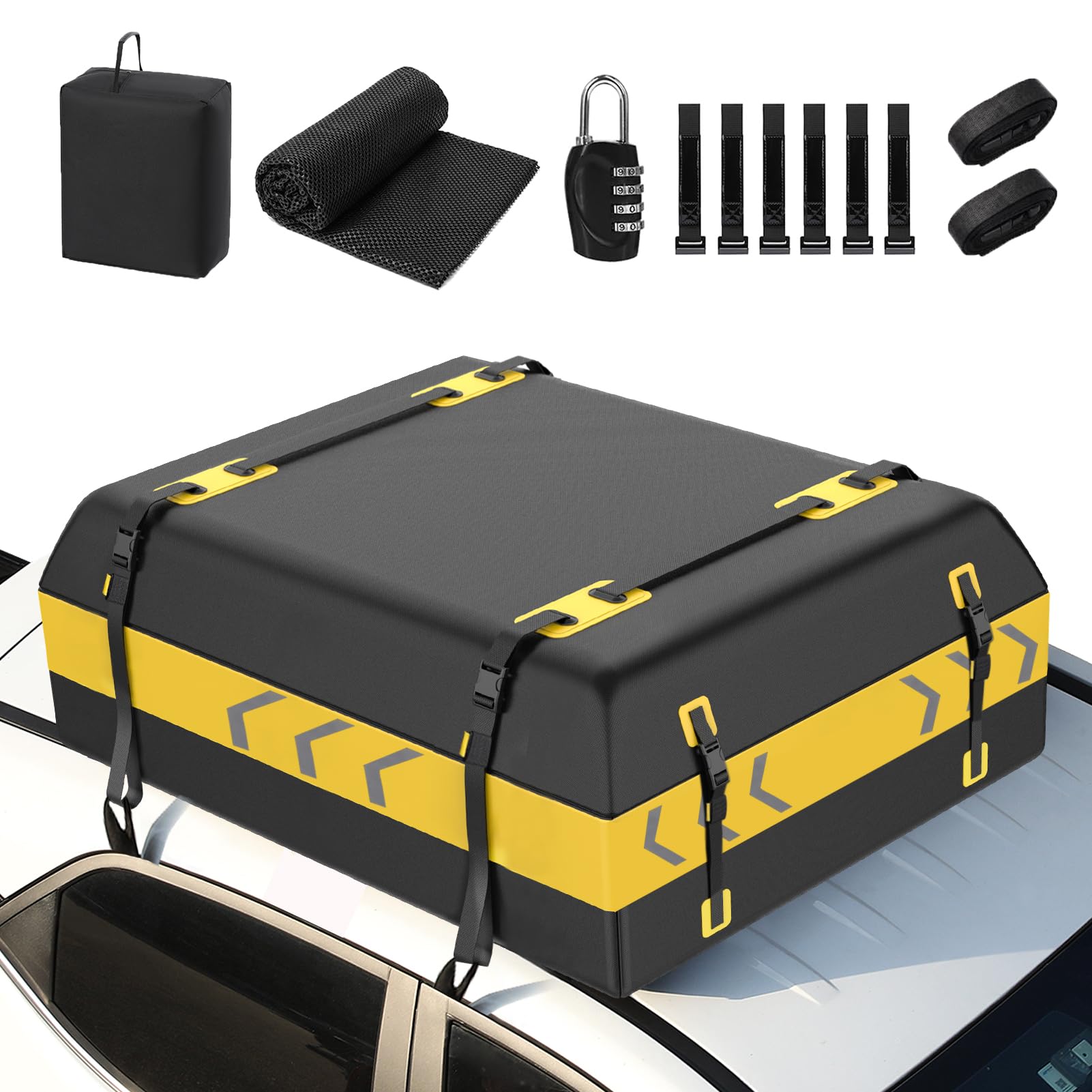 JOBYNA Auto Dachbox Faltbare, 15 Kubikfuß/ 425L PVC Dachkoffer Gepäckbox 2026 Upgrade 100% Wasserdichter Dachtasche, Dachgepäckträger Tasche für Autos mit Kombinationsschloss, Aufbewahrungstasche