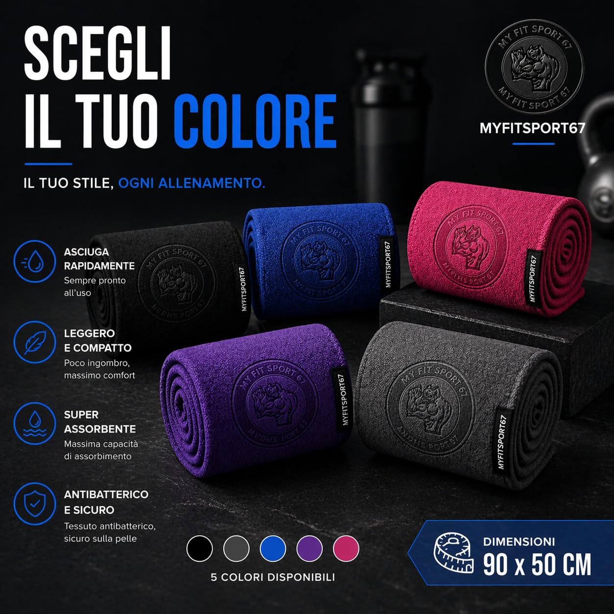 Asciugamano Fitness microfibra palestra Ideale per Fitness Bodybuilding Yoga Sport accessori indispensabile telo sottile e leggero (Nero)