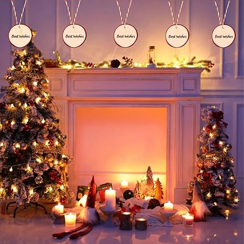 Miniatura 2 de TICIOSH - Juego de 30 piezas de 2.4 a 2.8 pulgadas, kit de madera sin terminar, perforado con agujero, círculos de madera para artes, rebanadas de