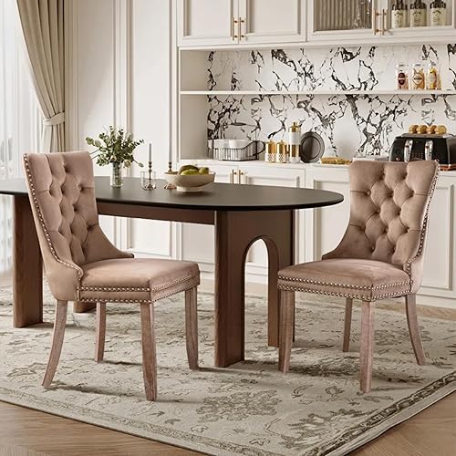 Miniatura 11 de Juego de 6 Sillas de Comedor Tapizadas en Terciopelo, Sillas Laterales de Cocina de Estilo Moderno con Ribete de Tachuelas y Patas de Madera, Anillo