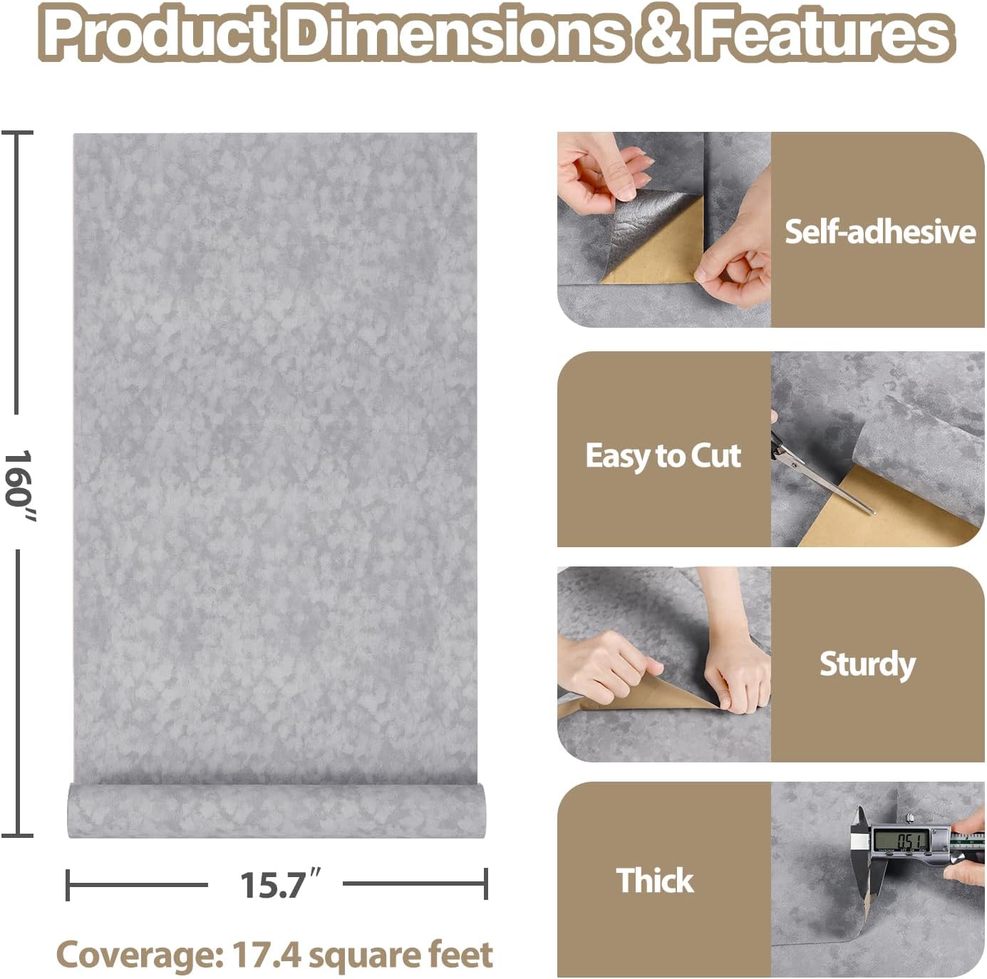 Grey Velvet Fabric Wallpaper Self Adhesive Soft Felt Fabric Liners for Drawer Jewelry Box 15.7"x160" Velvet Flocking Shelf Liner Peel and Stick Grey Felt Sheets for Cabinets Room DIY Project