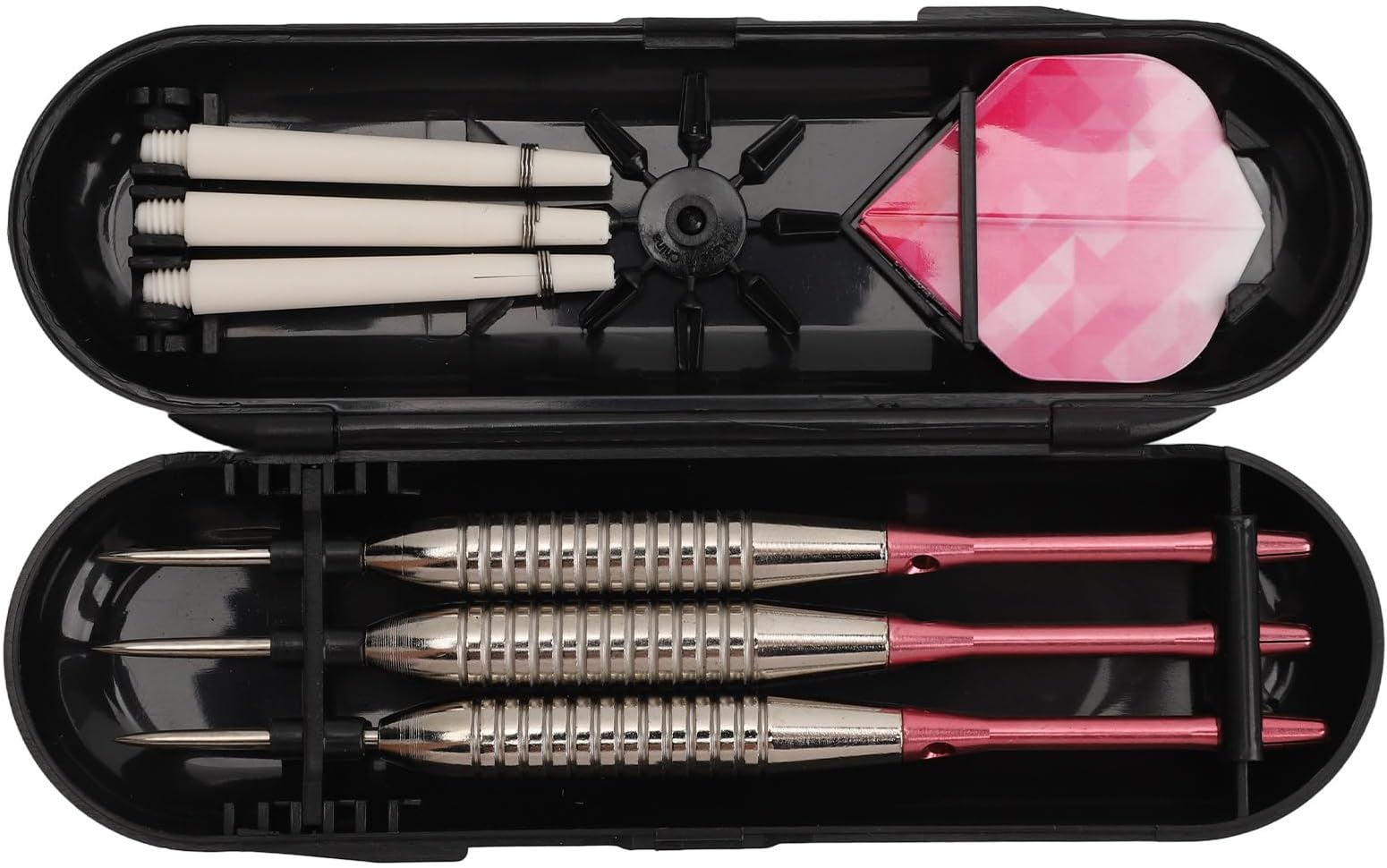 Naroote Pink Darts Set, 22g Steel and Aluminumetal Darts Pink Metal Steel Tip Darts Knurled Grip with Storage Case Professional Darts Kit, for Home, Bars, and Competitive Games