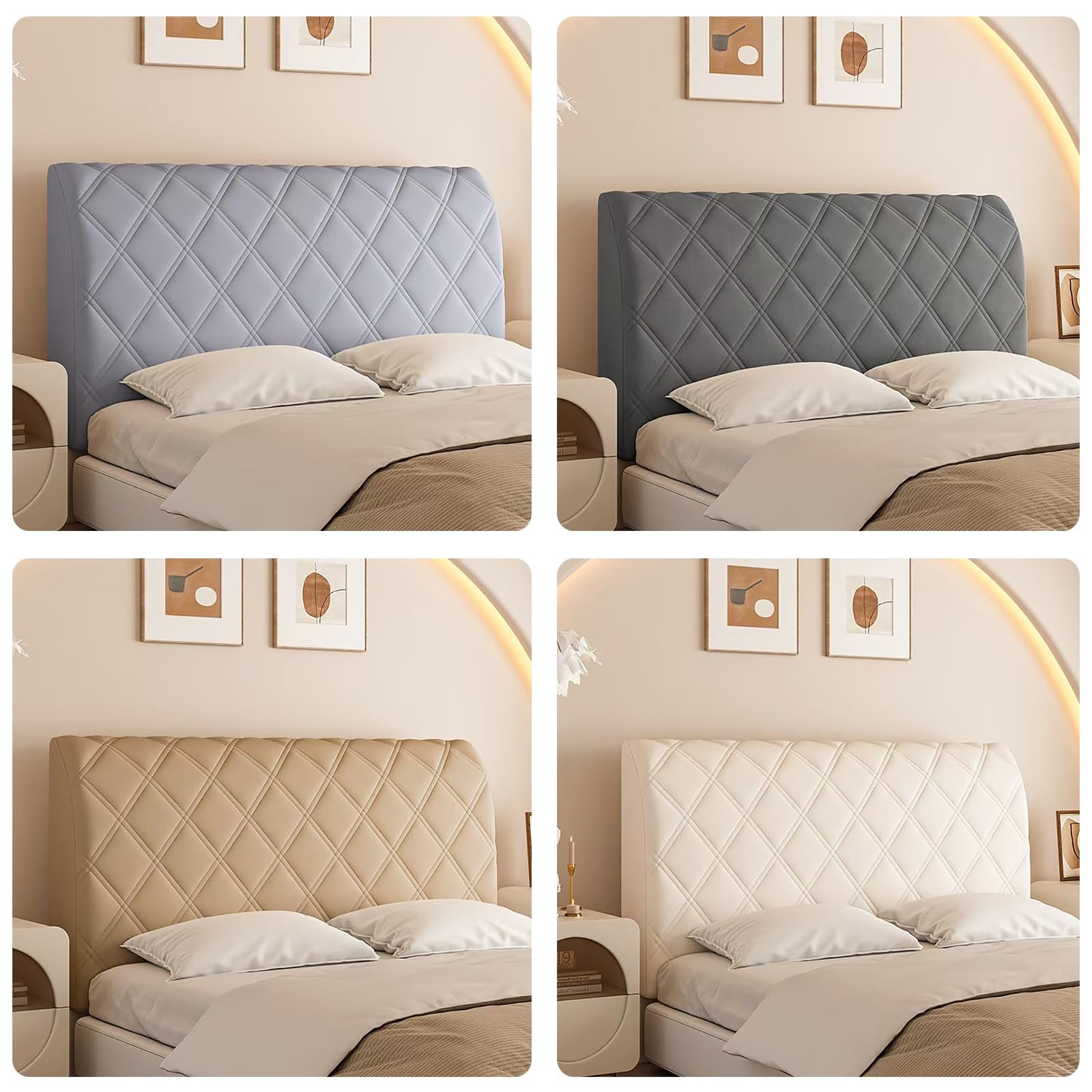 Copritestata Universale Copertura/Copri Testiere Letto Matrimoniale/Singolo/Una Piazza E Mezza Imbottito Bianco,Velluto Elasticizzato Morbido Tessuto(Khaki,190x70cm)