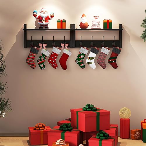 Miniatura 9 de YMYNY Perchero con Estante de Pared, Juego de Ganchos para Abrigos de 2, Perchero de Entrada con 8 Ganchos, Estante Flotante de Pared de 31.5" con