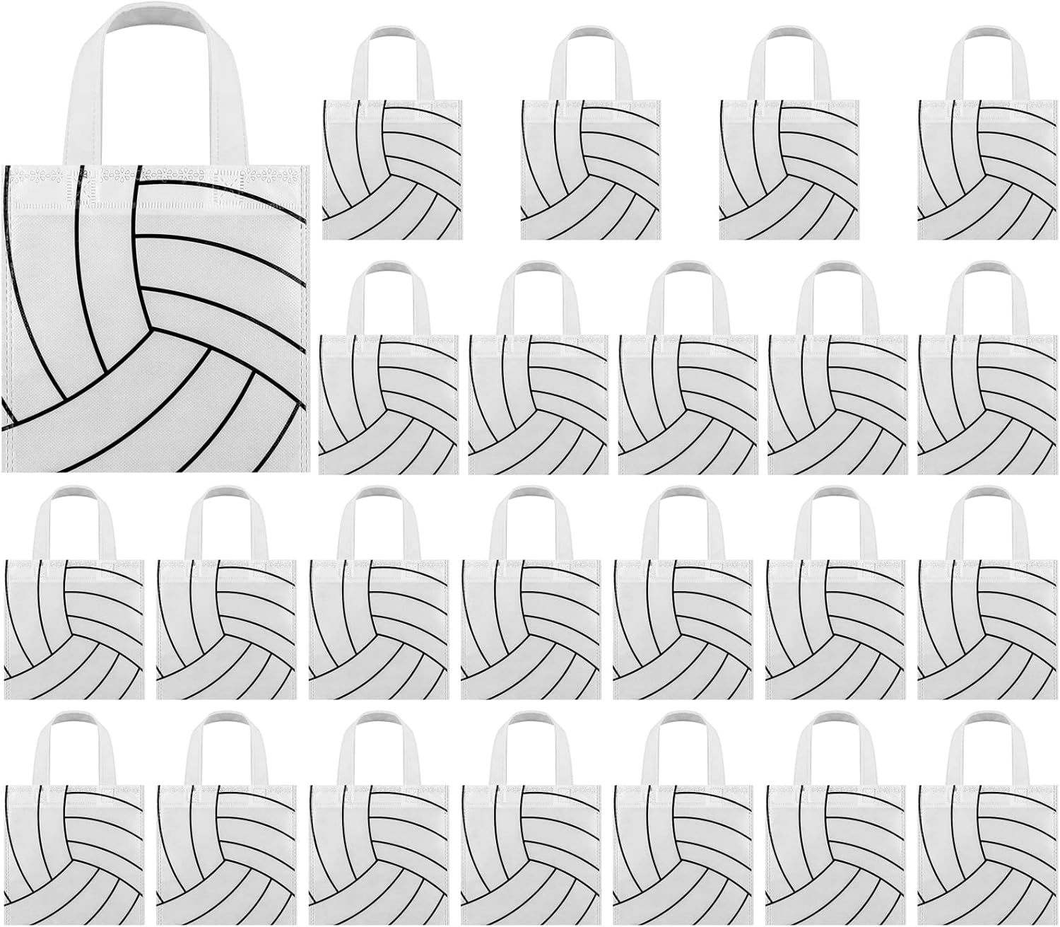 Mimind 24 Non-Woven Party Favor Bags with Handles - 7.8 x 7.8 Inch Volleyball Themed Candy Bags for Sports Parties, Baby Showers, Birthdays