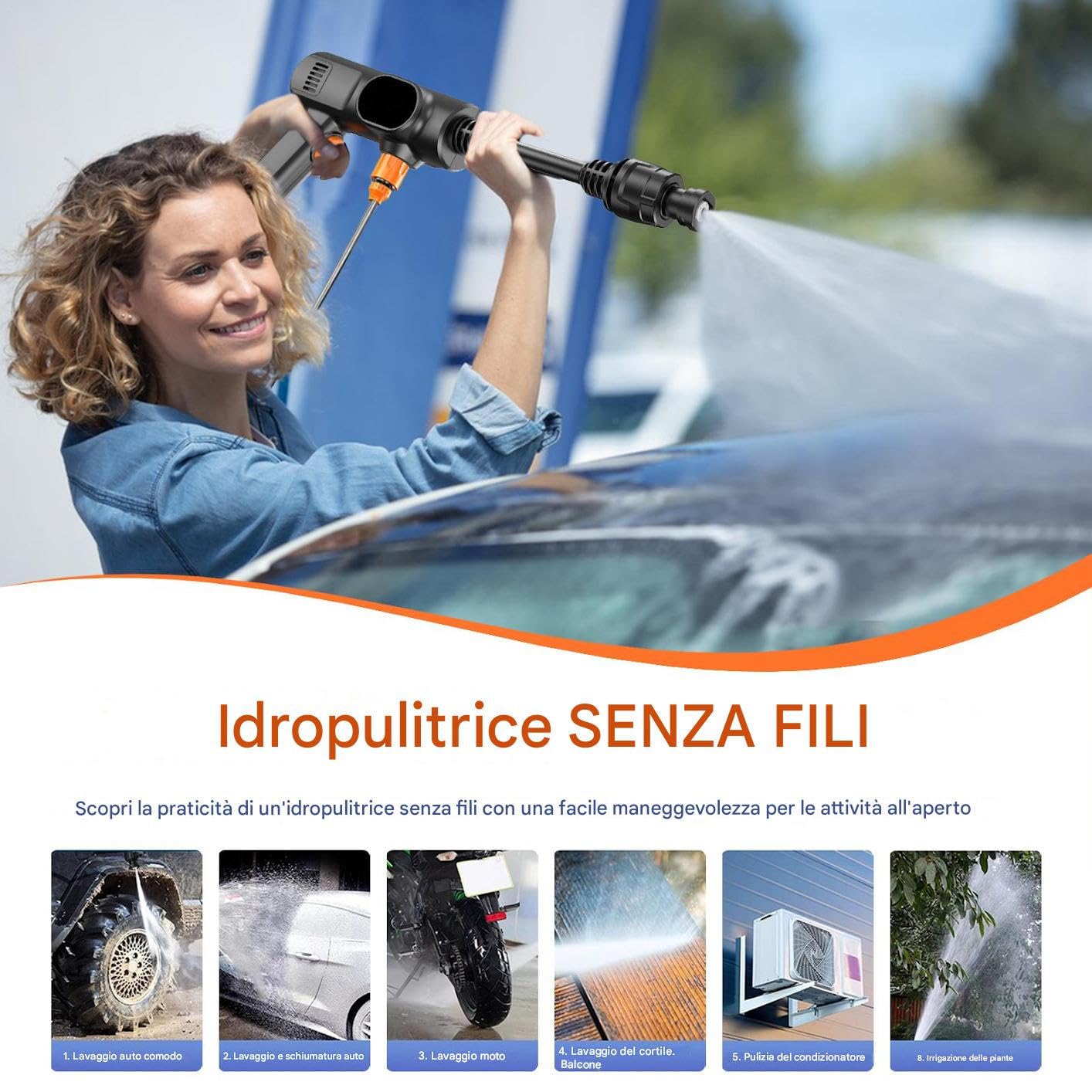 Hidrolimpiadoras Inalámbricas Accesorio De Rociado Manual Portátil | Rociador Con Manguera De Alta Presión Portátil, Inalámbrica para Coche, Terraza, Hormigón, Exterior,