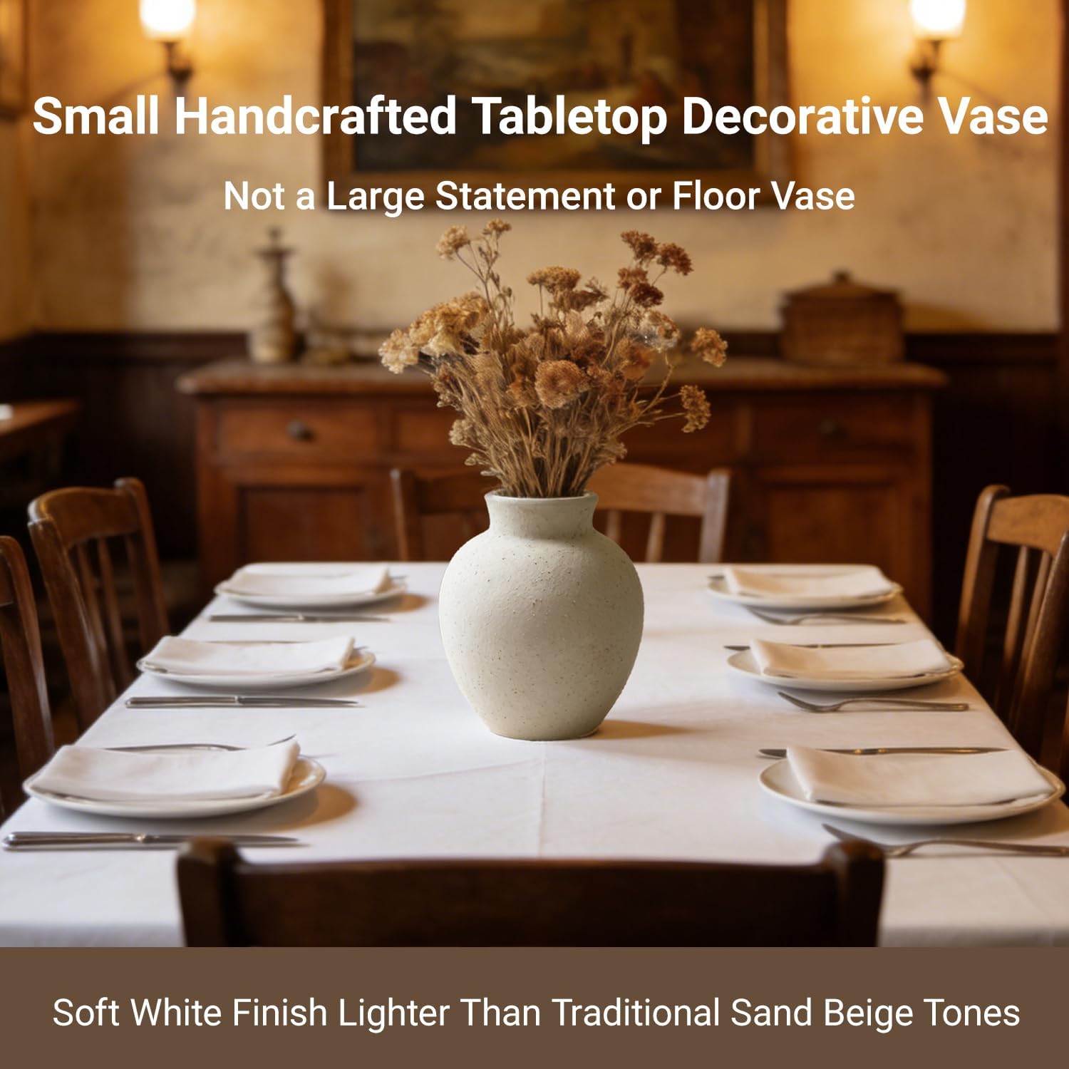 Small Terracotta Decorative Vase with Light Sand White Finish Handcrafted Boho Farmhouse Ceramic Vase for Home and Hotel Decor, Table, Living Room, Bathroom, Shelf, Mantel Decoration, Wedding - Image 5