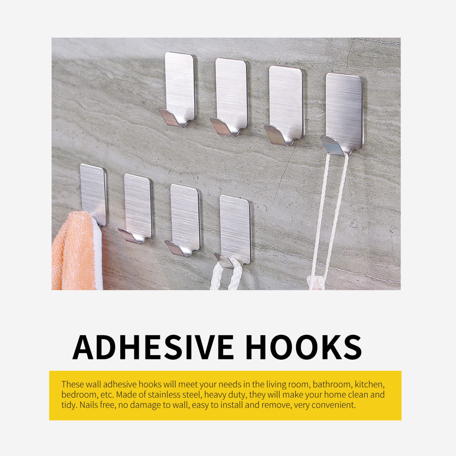 LYGXWJFC 24 Piezas Suministros Percha para Sombreros Llave para el hogar Ropa Cocina Perchas de Acero Inoxidable Bata Toalla de Pared Baño Pesado Abrigo pequeño para utensilio pegajoso Ovalado Palo