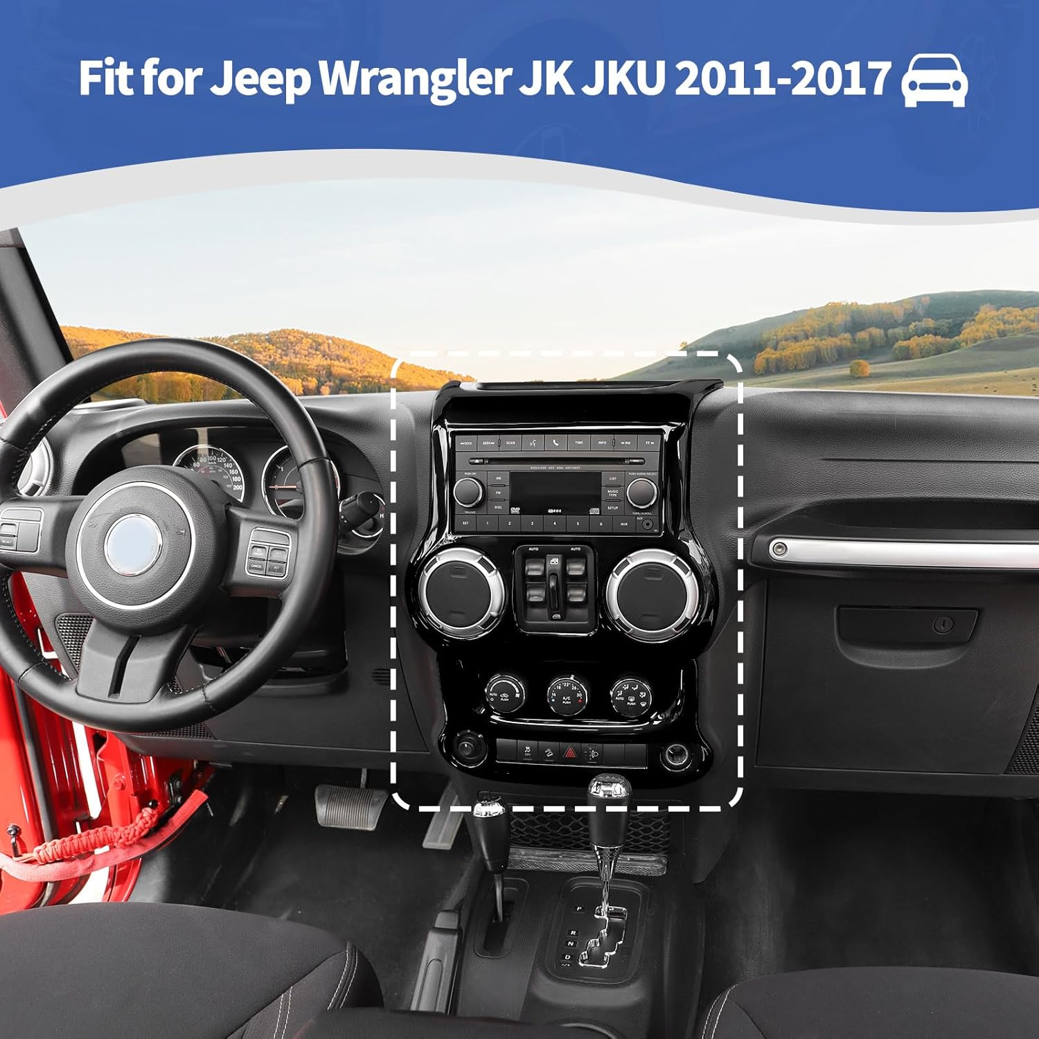 RT-TCZ for Jeep JK Black Dash Accents Radio A/C Controls Cover Trim for Jeep Wrangler JK JKU 2011-2017 ABS Interior Accessories 2pcs
